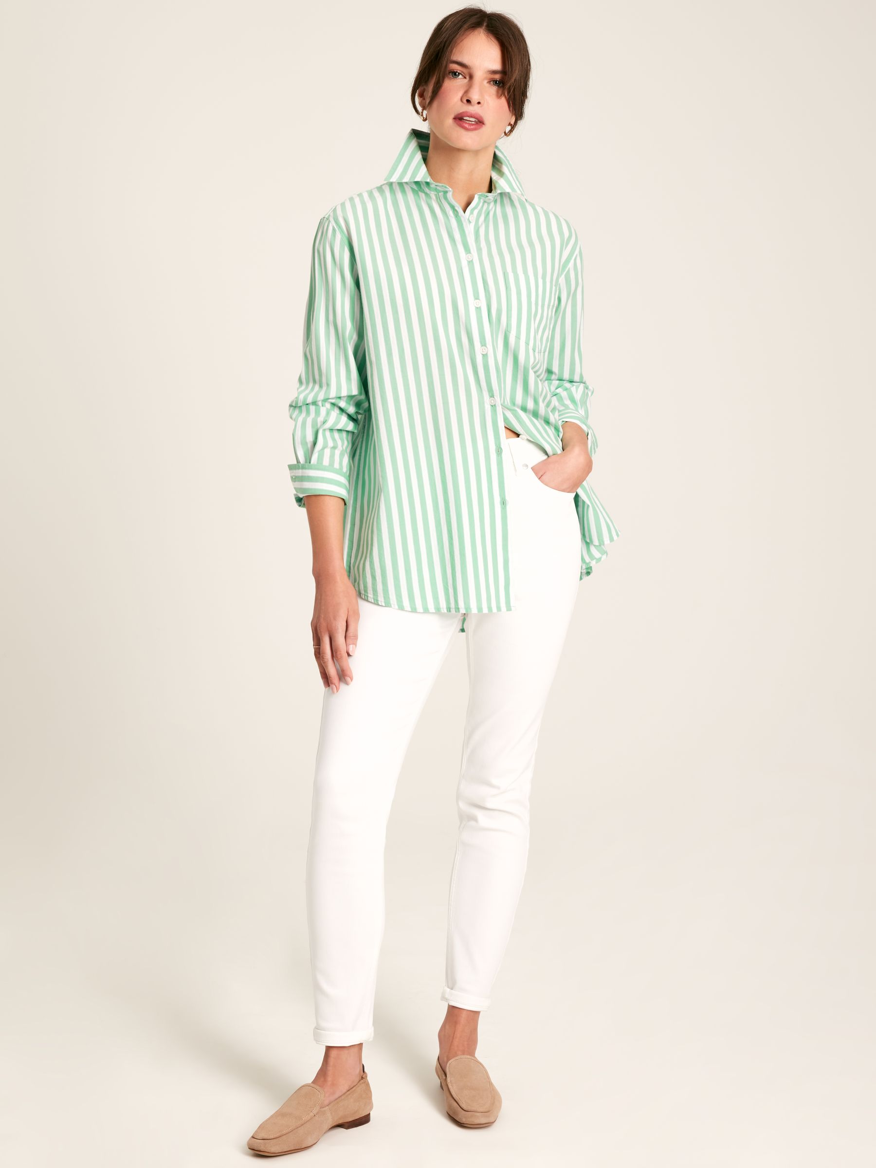 Amilla Green & White Striped Cotton Shirt | Joules