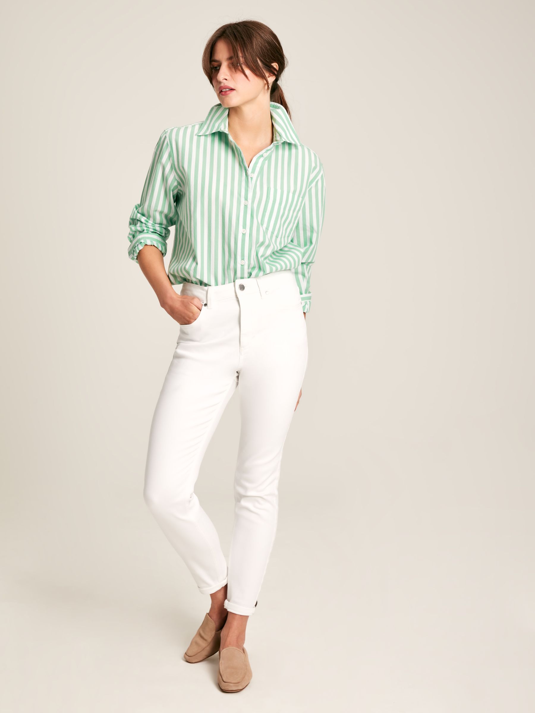 Amilla Green & White Striped Cotton Shirt - Image 4 of 7