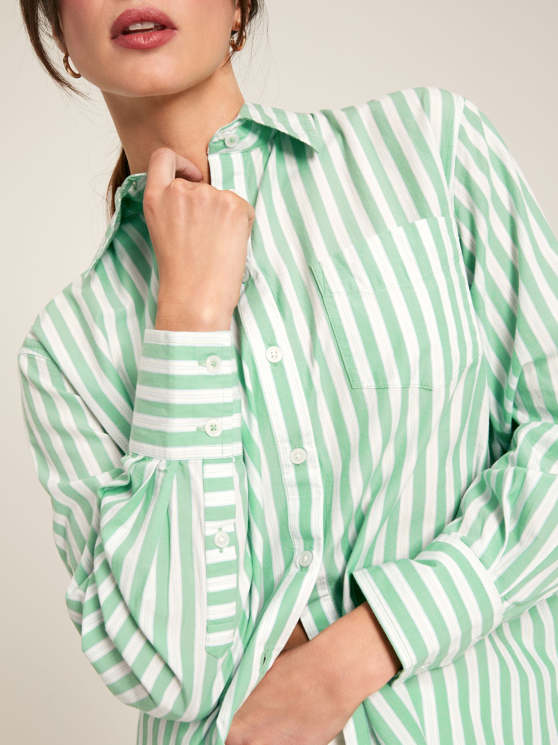 Amilla Green & White Striped Cotton Shirt - Image 5 of 7