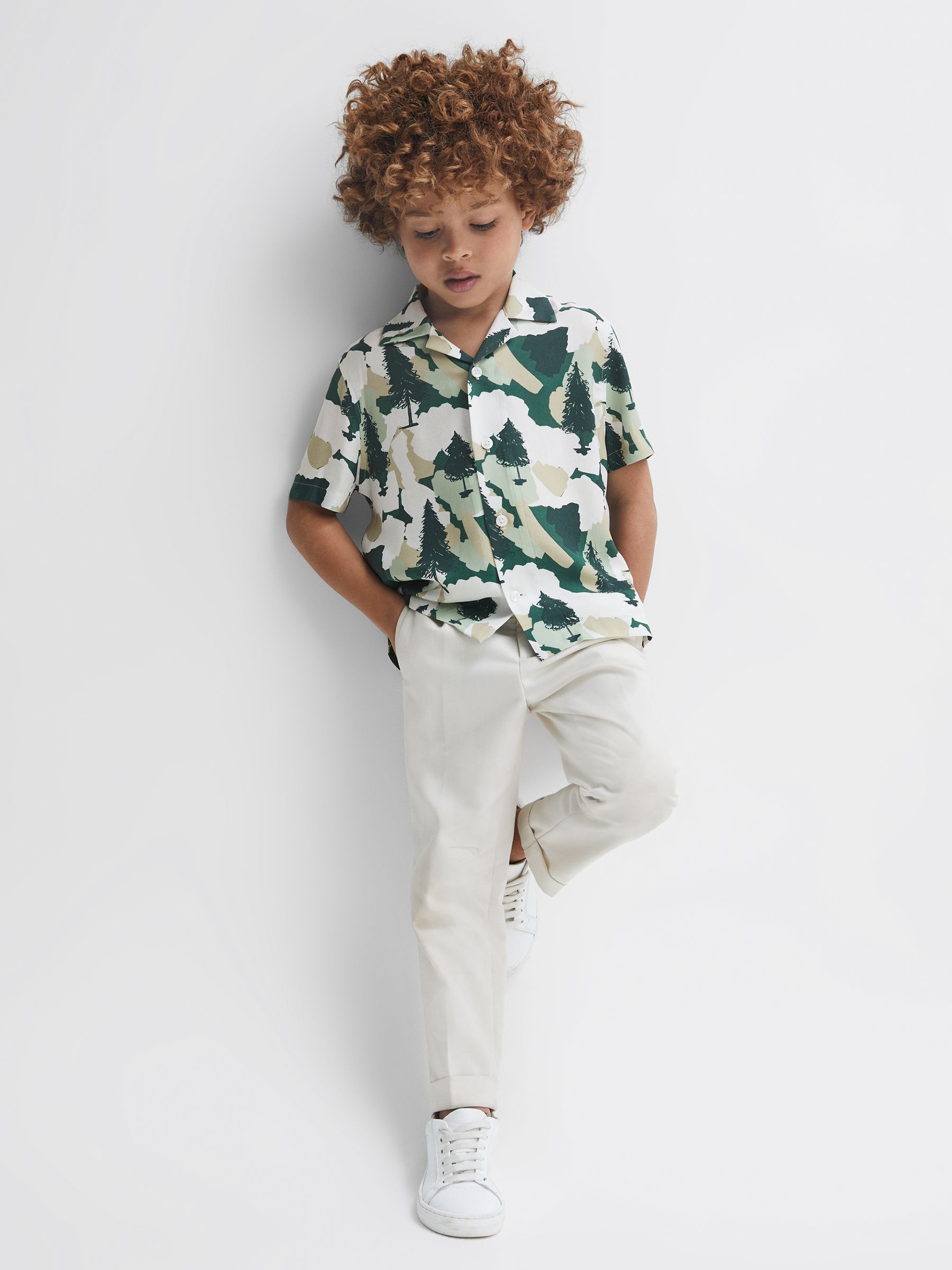 Junior Cuban Collar Short Sleeve Shirt in Green - Image 1 of 6