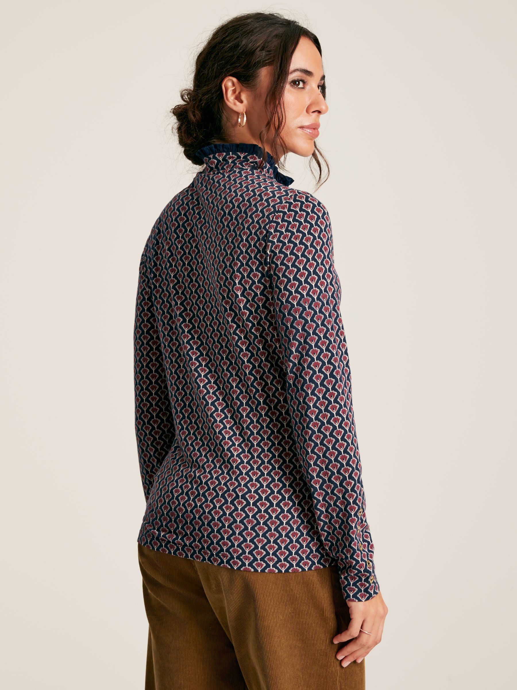 Amy Navy Floral Long Sleeve High Neck Jersey Top - Image 4 of 9