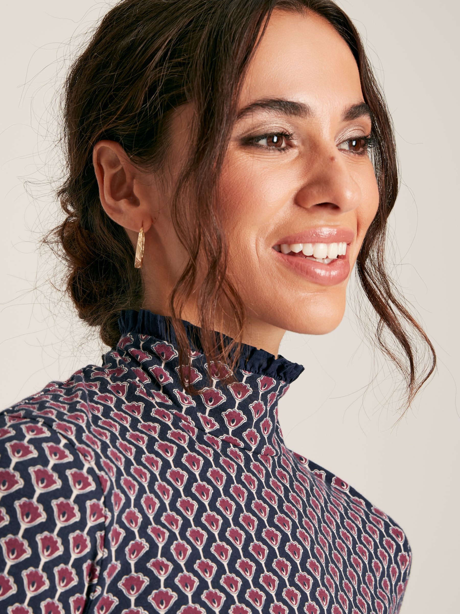 Amy Navy Floral Long Sleeve High Neck Jersey Top - Image 7 of 9