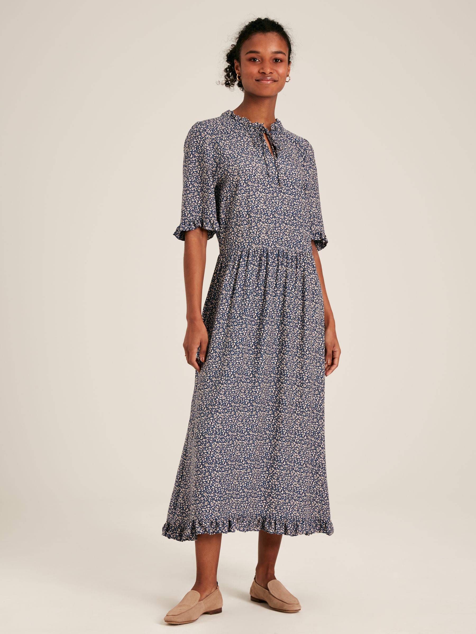 Layla Blue Frill Hem Floral Midi Dress - Image 1 of 7