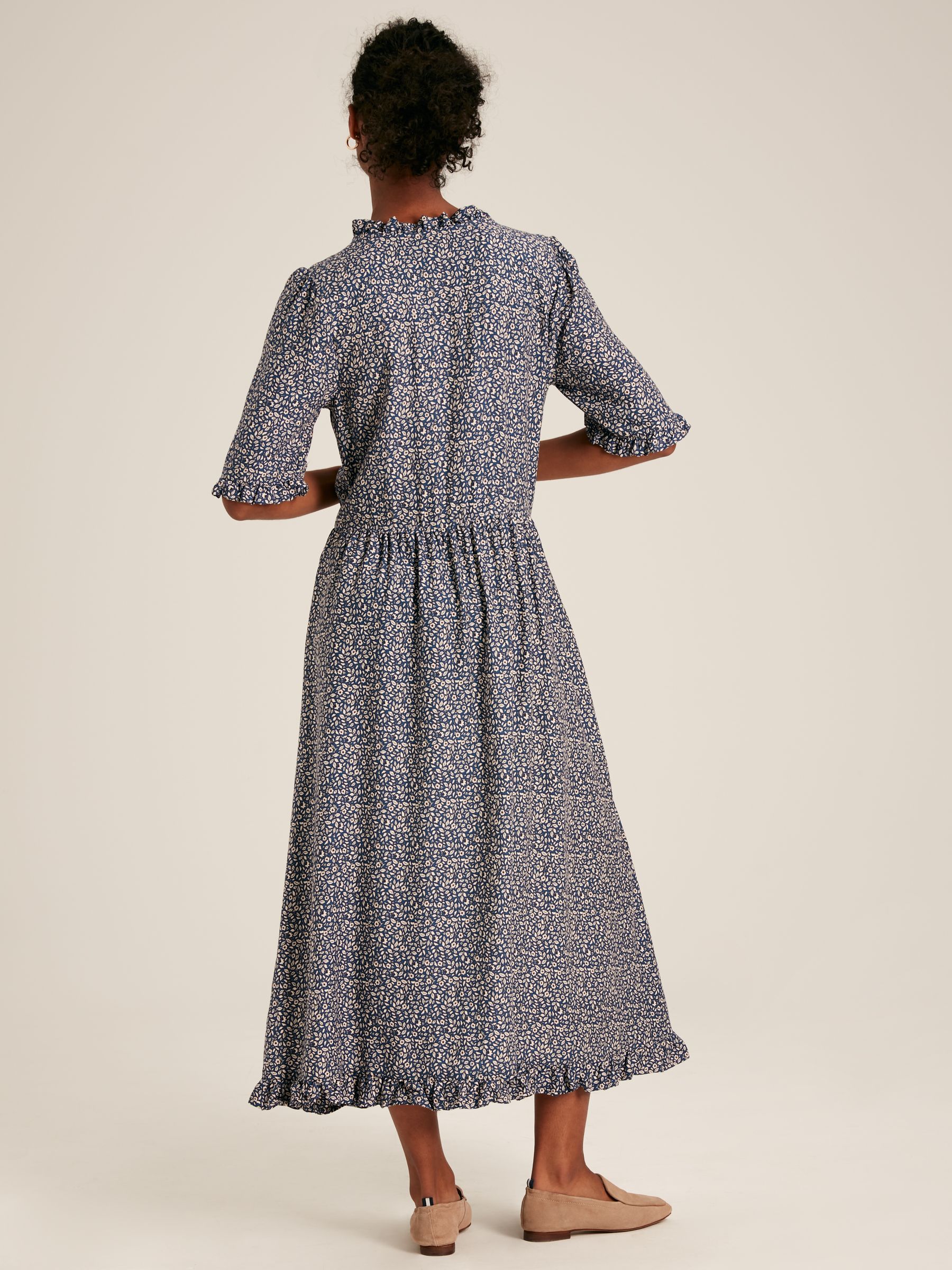 Layla Blue Frill Hem Floral Midi Dress - Image 2 of 7