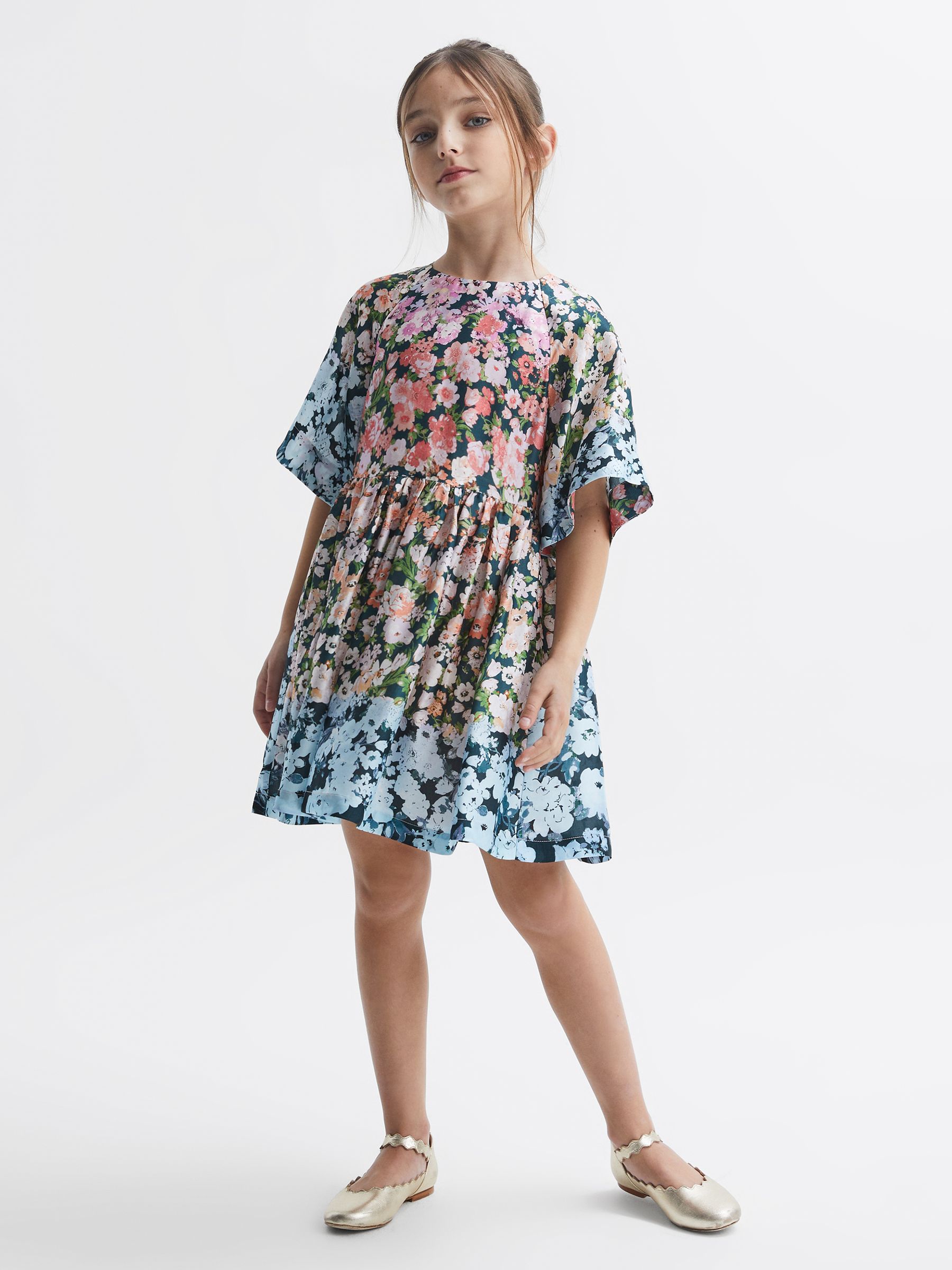 4-9 yrs Floral Print Bell Sleeve Dress in Multi - Image 3 of 6