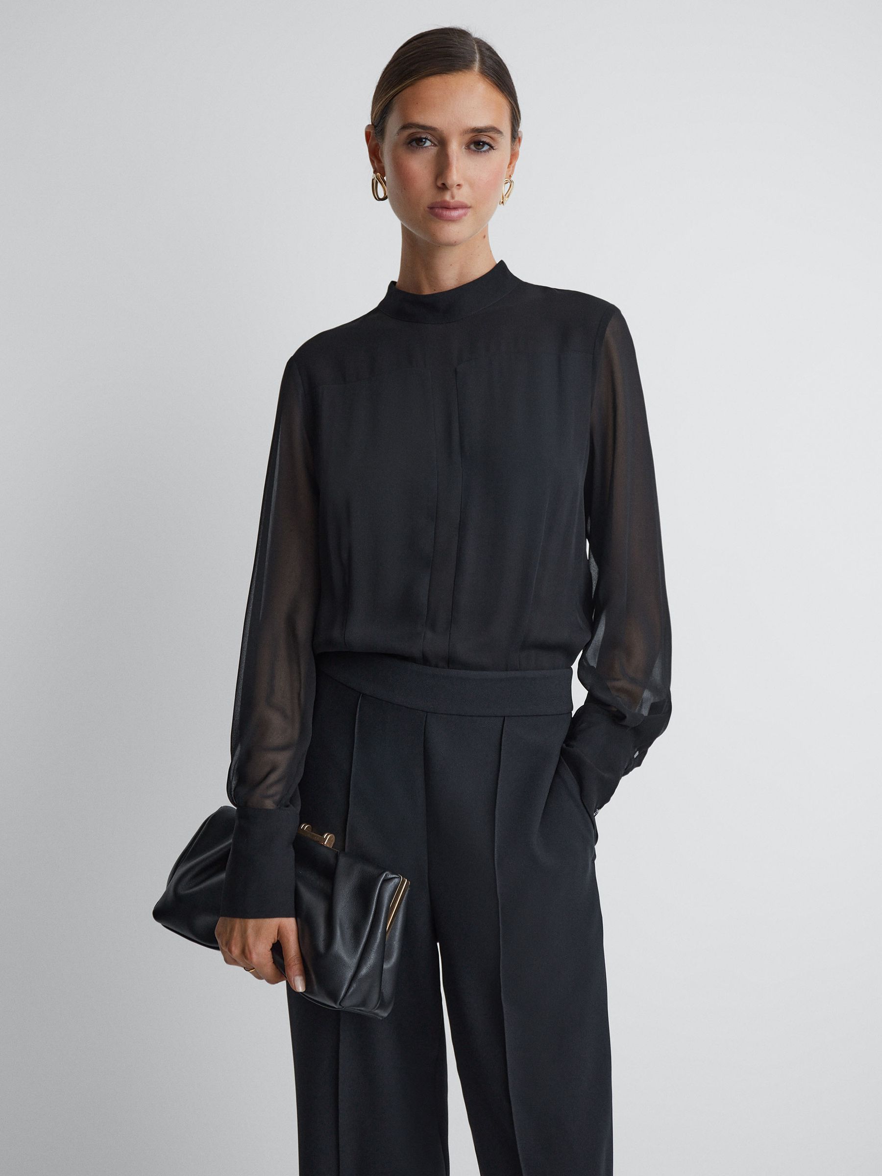Sheer Fitted Jumpsuit in Black - Image 1 of 5