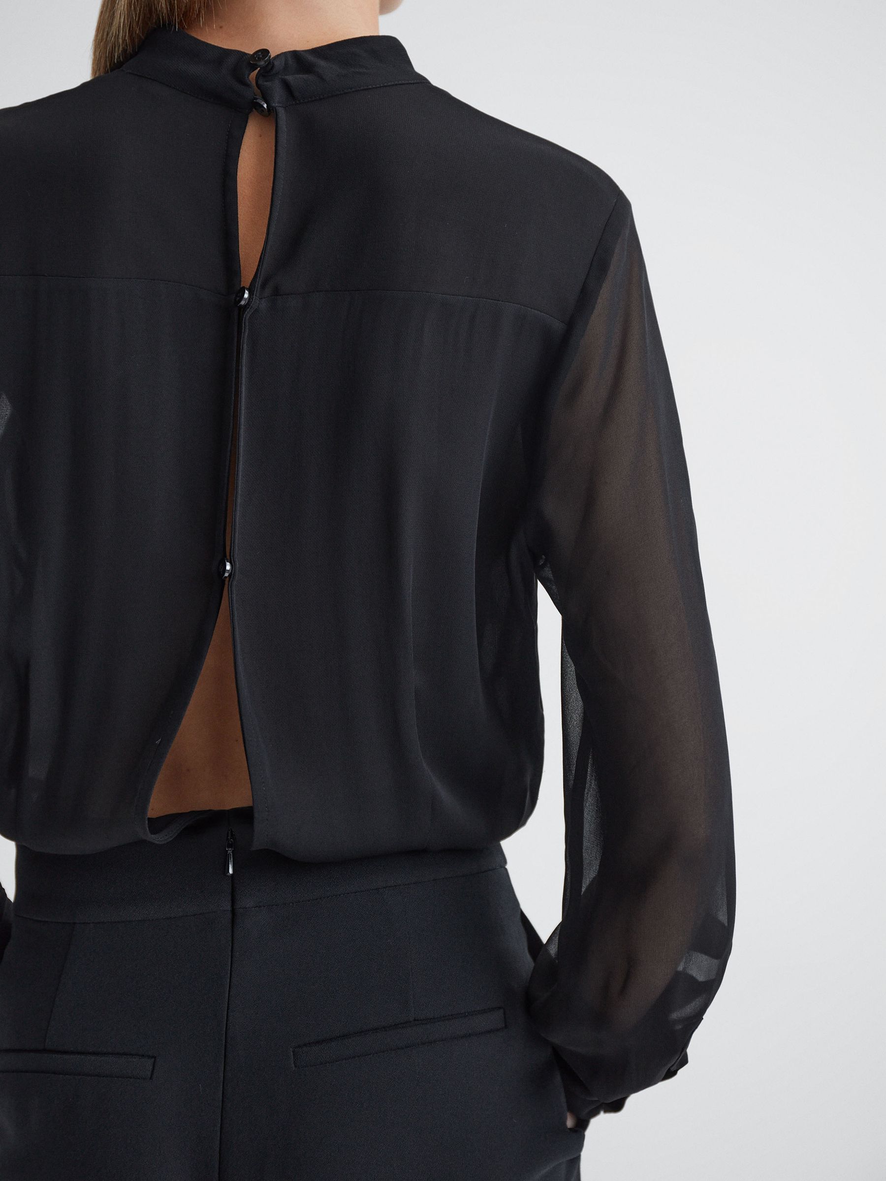 Sheer Fitted Jumpsuit in Black - Image 3 of 5