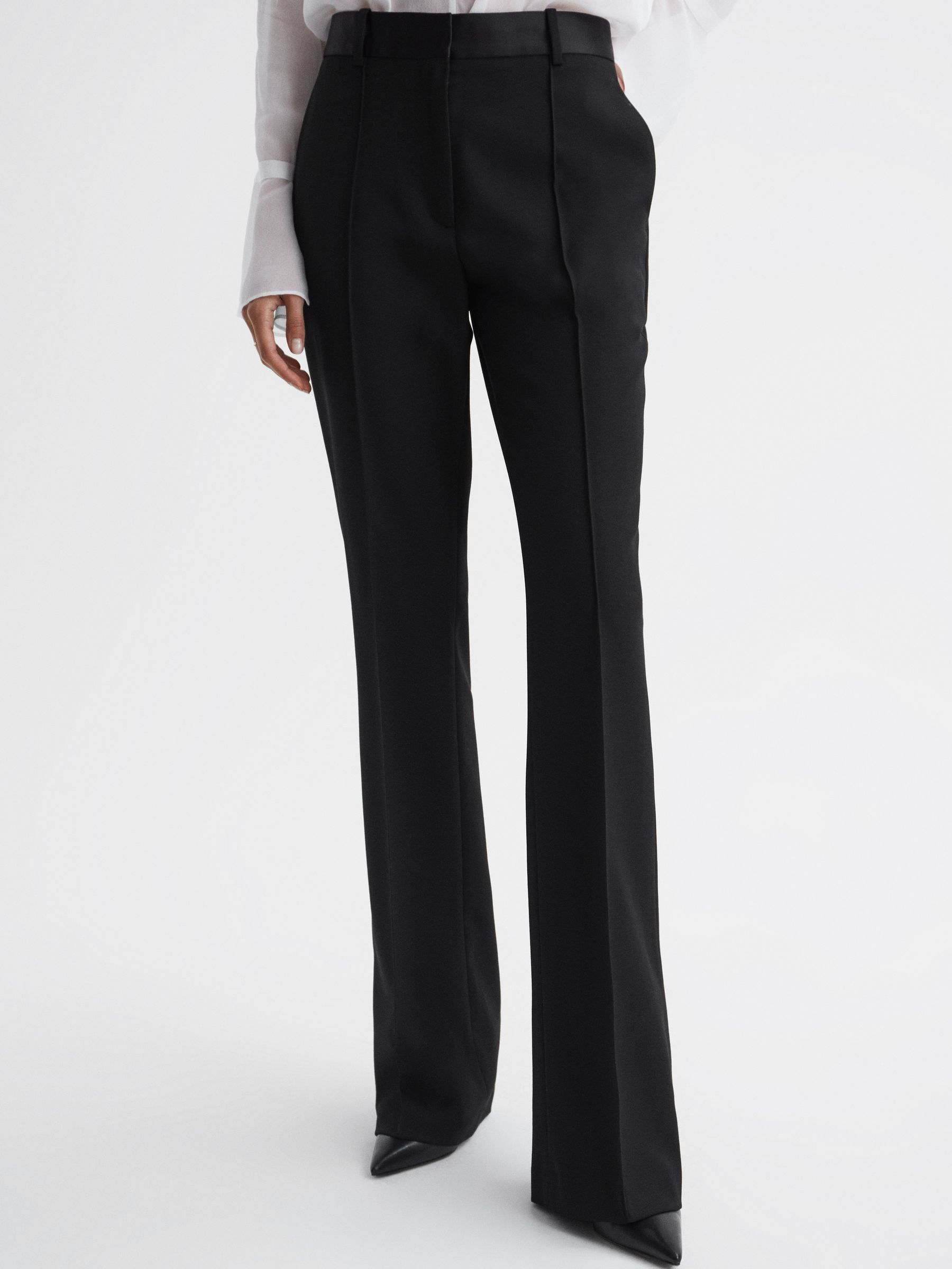 Flared Satin Waistband Suit Trousers in Black - Image 3 of 5
