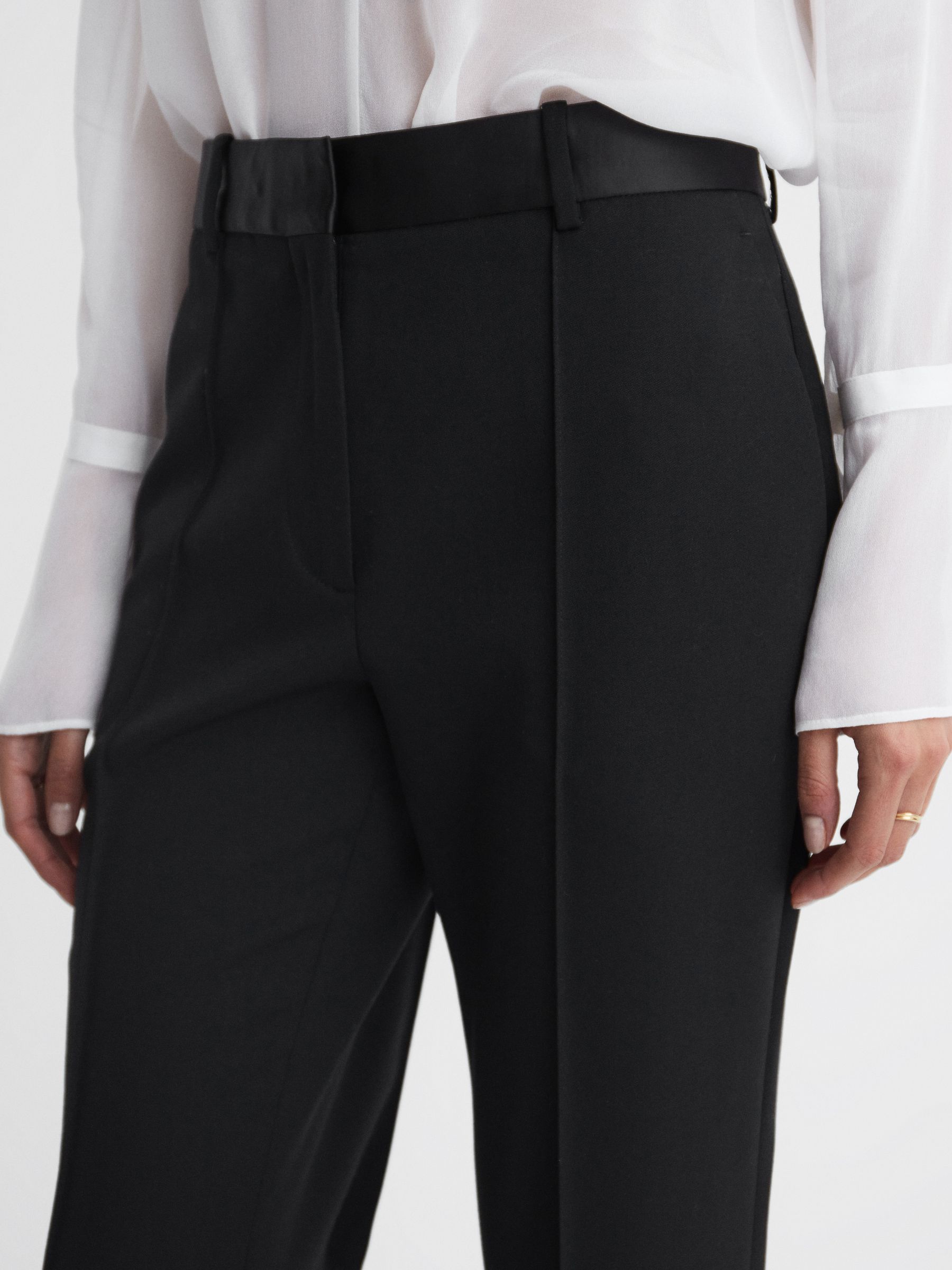 Flared Satin Waistband Suit Trousers in Black - Image 4 of 5
