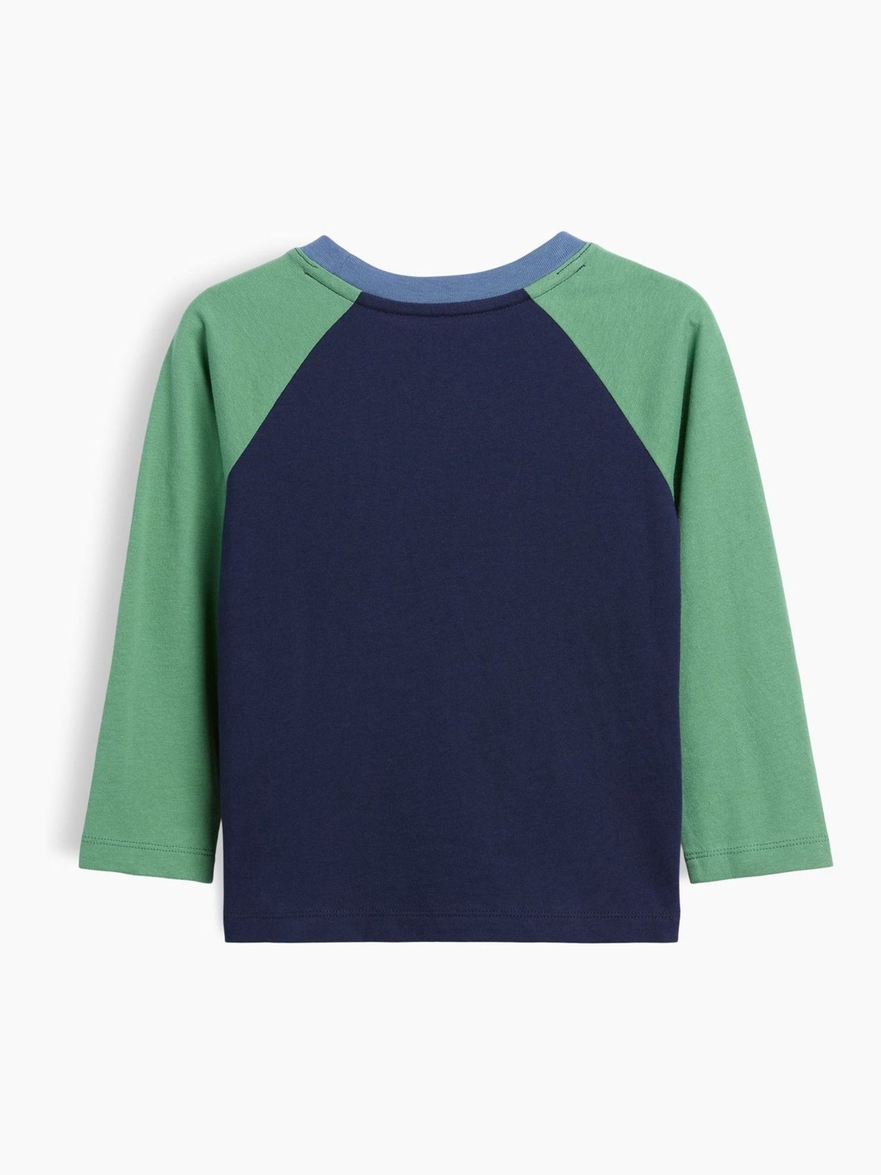 Navy/Green Football Colourblock Logo Long Sleeve T-Shirt - Image 2 of 2