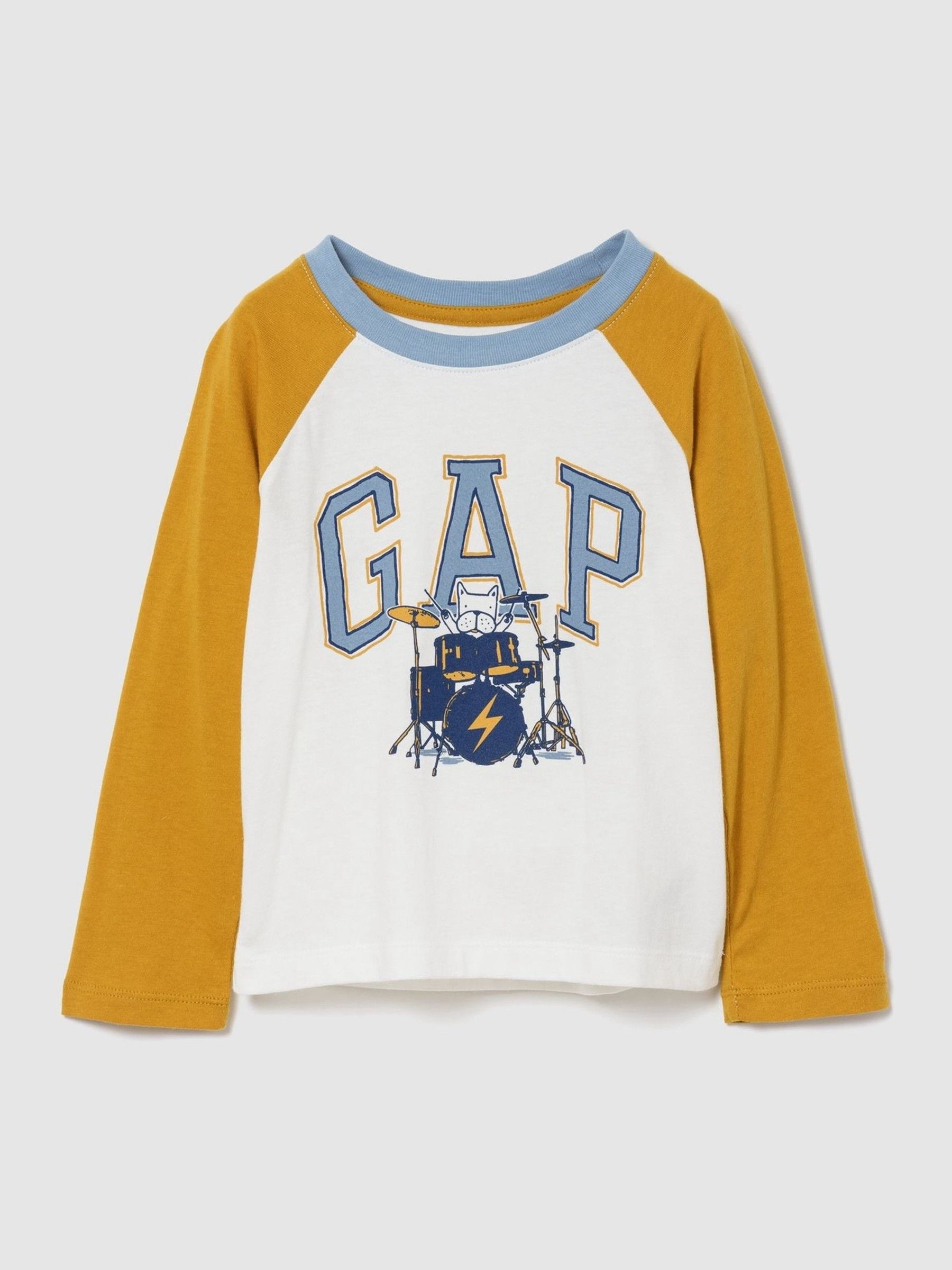 White/Yellow Drummer Colourblock Logo Long Sleeve T-Shirt - Image 1 of 3
