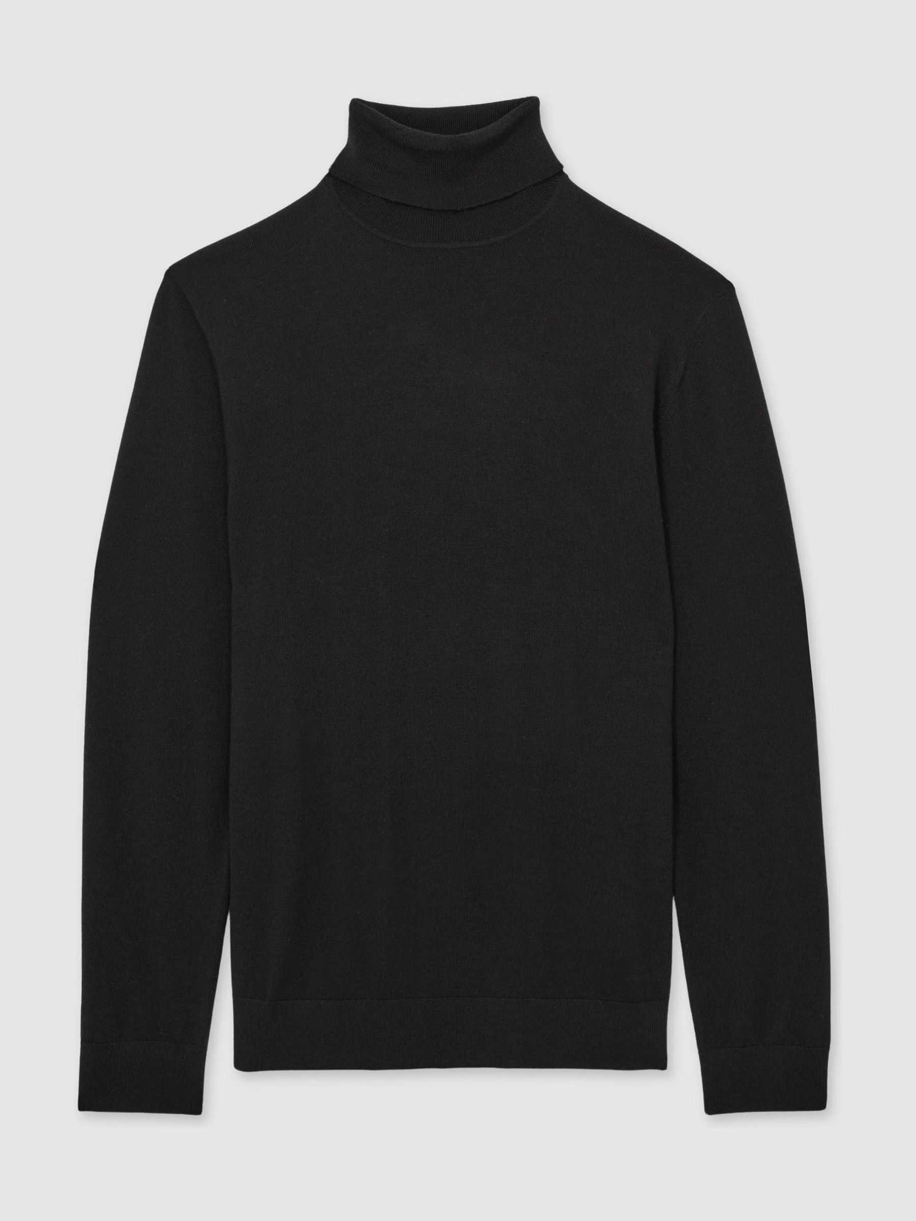Slim Fit Merino Wool Roll Neck Jumper in Black - Image 2 of 6