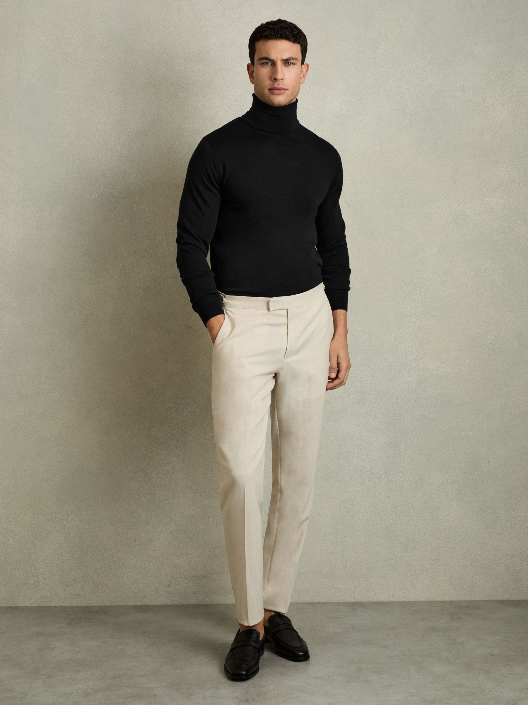 Slim Fit Merino Wool Roll Neck Jumper in Black - Image 3 of 6