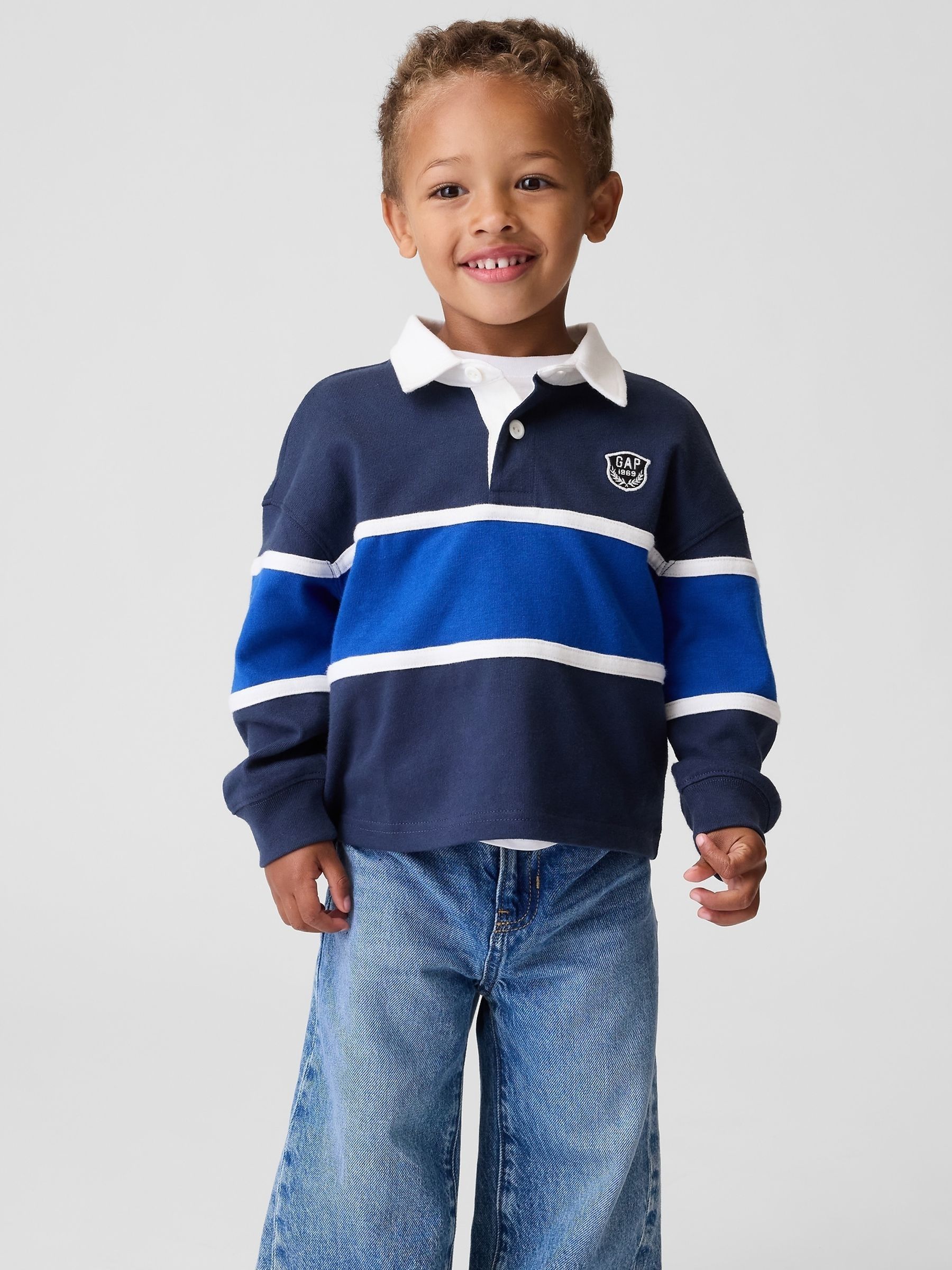 Navy/Blue Colourblock Rugby Polo Shirt - Image 1 of 4