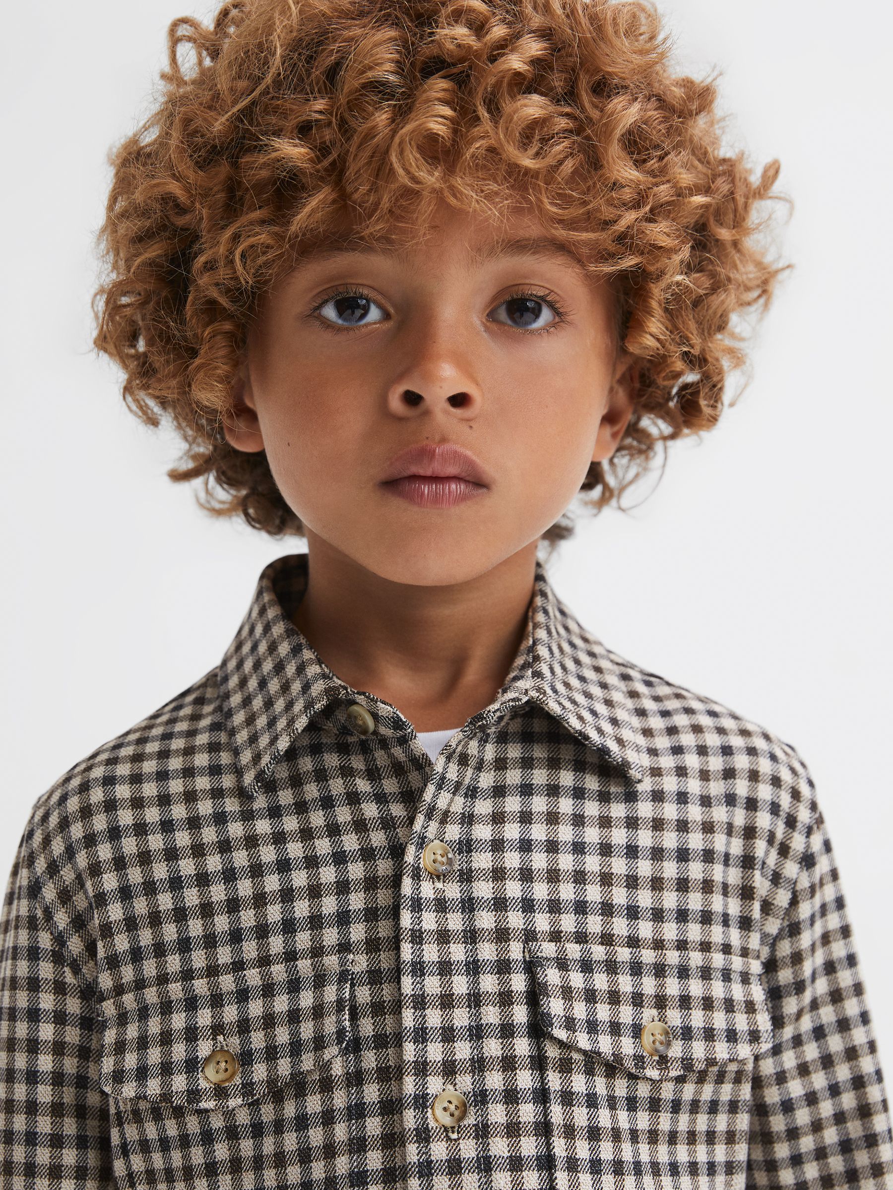 Senior Brushed Checked Overshirt in Chocolate Multi - Image 1 of 6