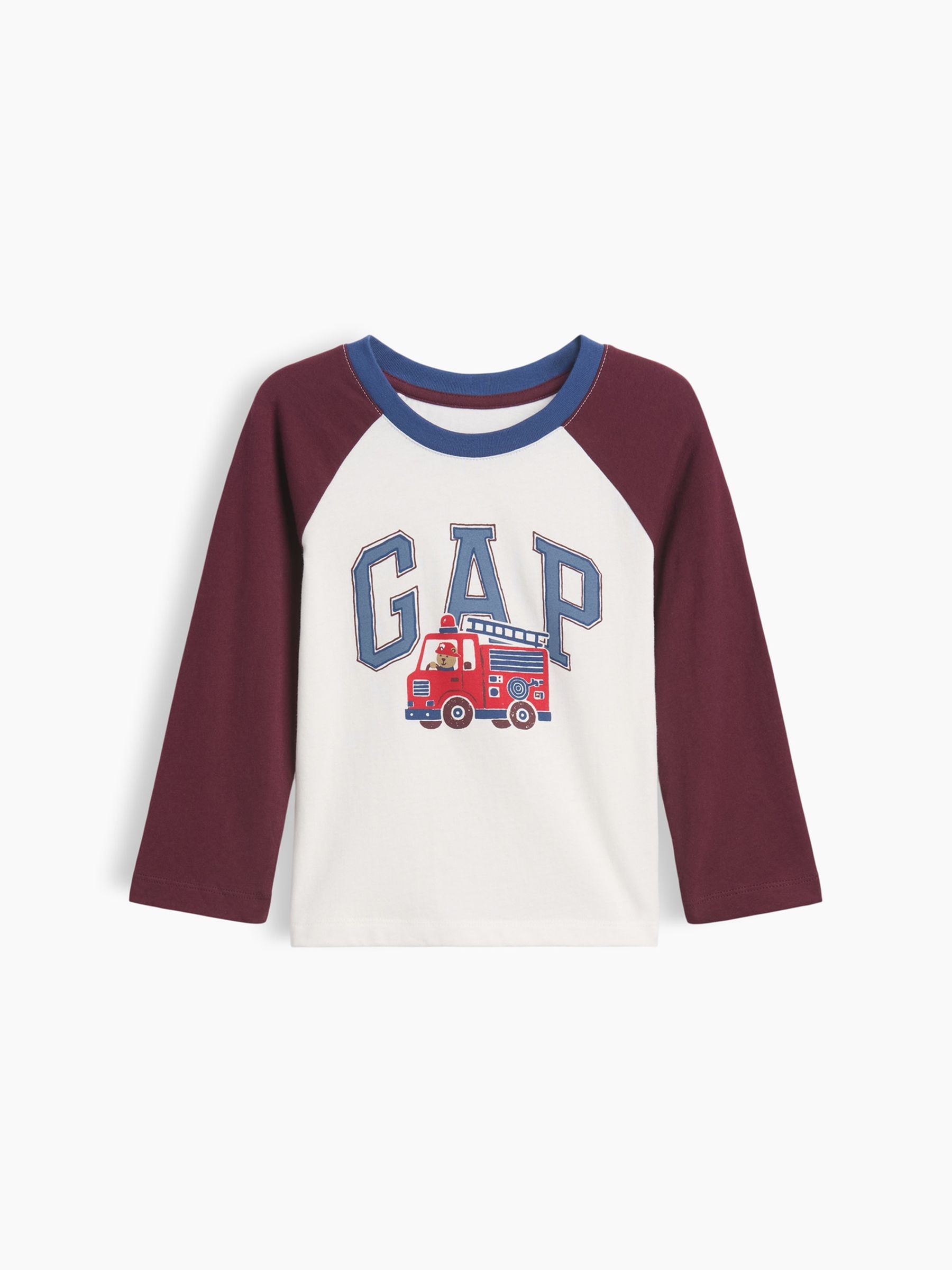 White/Burgundy Fire Engine Colourblock Logo Long Sleeve T-Shirt - Image 1 of 2 White/Burgundy Fire Engine Colourblock Logo Long Sleeve T-Shirt - Image 1 of 2