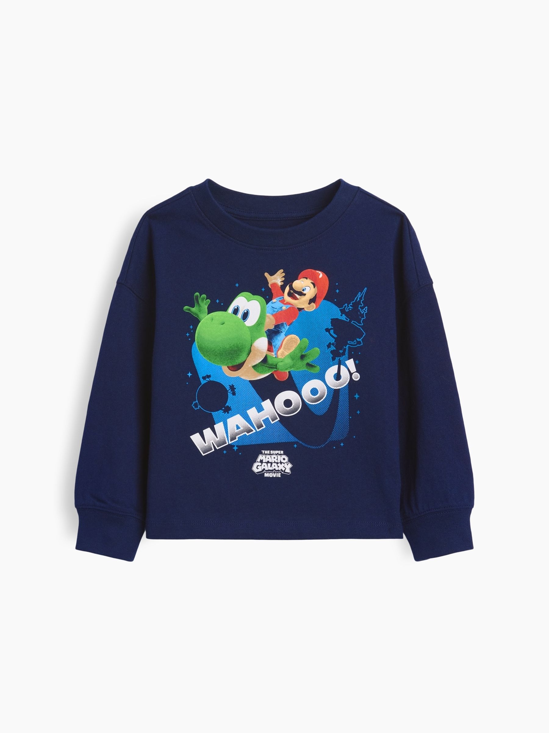Navy Super Mario Graphic Long Sleeve T-Shirt - Image 2 of 4 Navy Super Mario Graphic Long Sleeve T-Shirt - Image 2 of 4