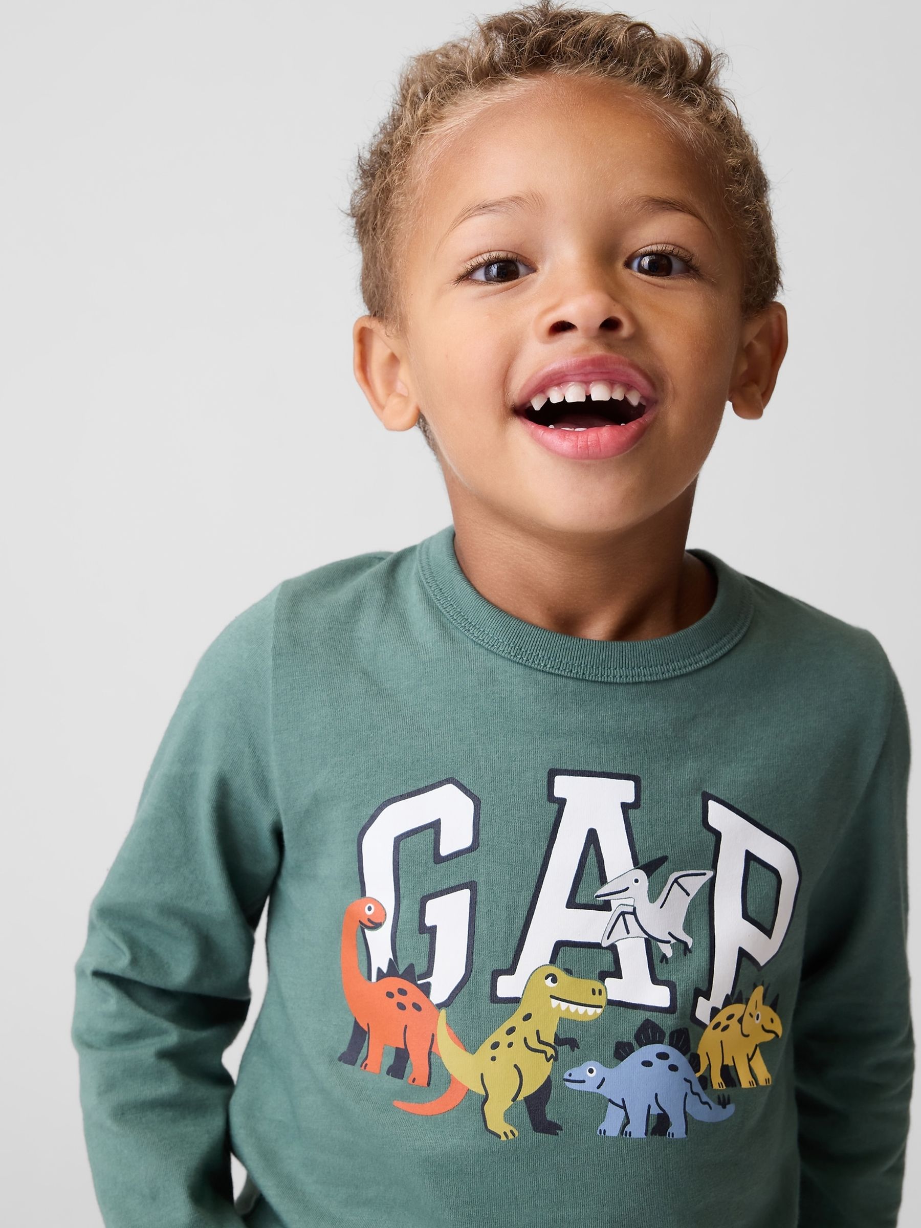 Green Dinosaur Graphic Long Sleeve T-Shirt - Image 1 of 4