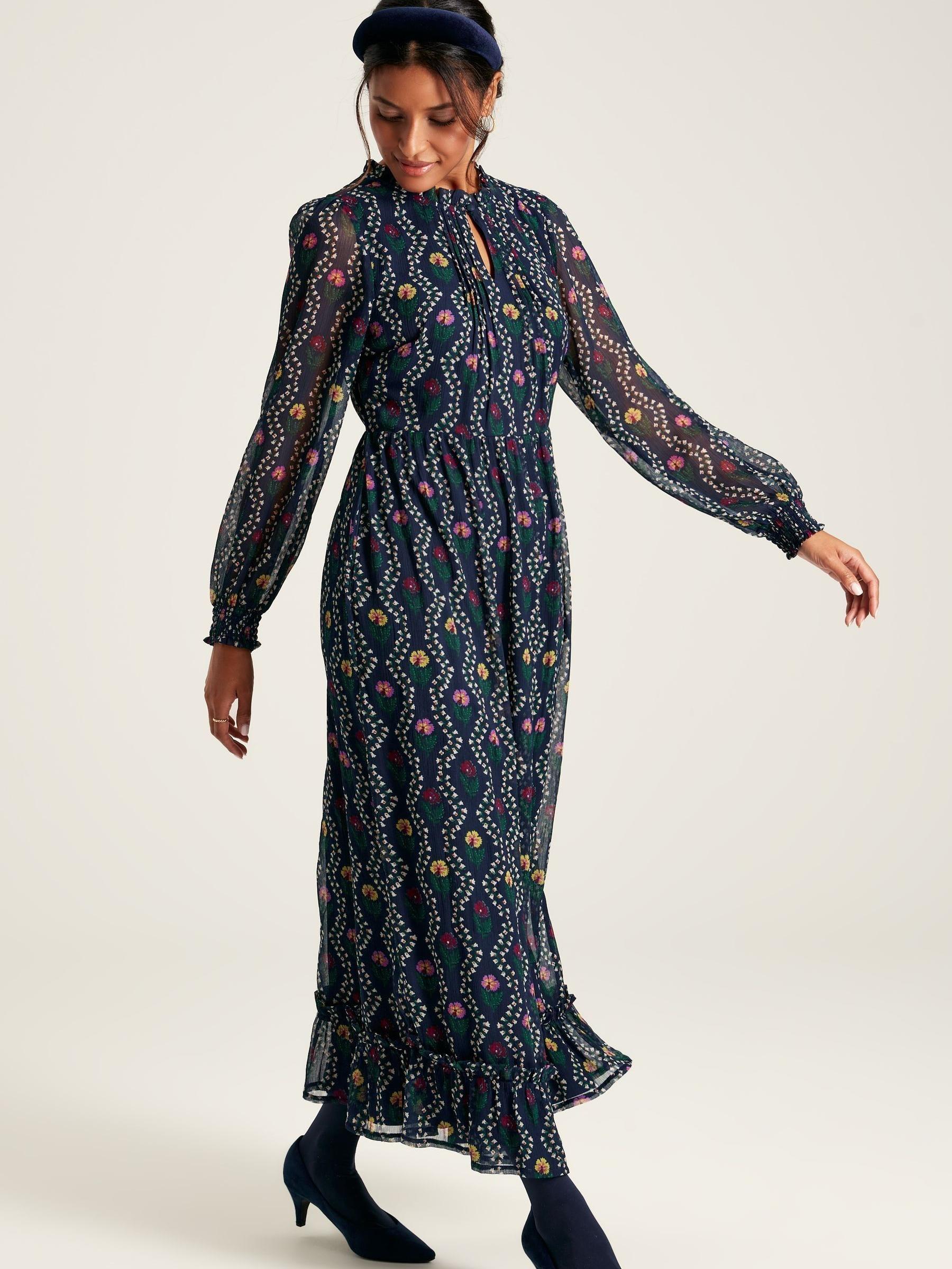 Helena Navy Floral Printed Dress - Image 1 of 8