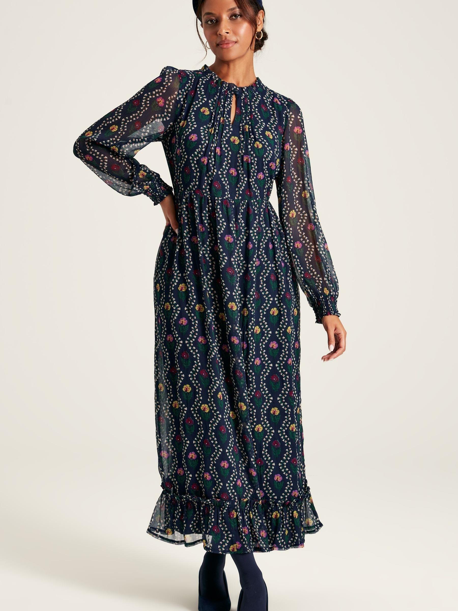 Helena Navy Floral Printed Dress - Image 3 of 8