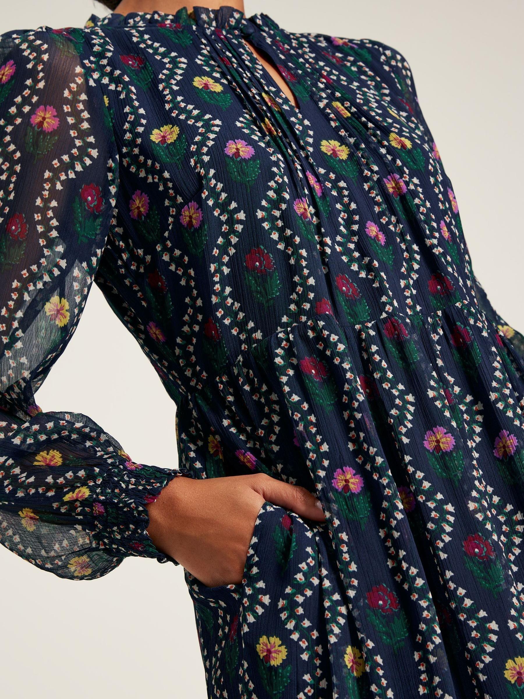 Helena Navy Floral Printed Dress - Image 6 of 8
