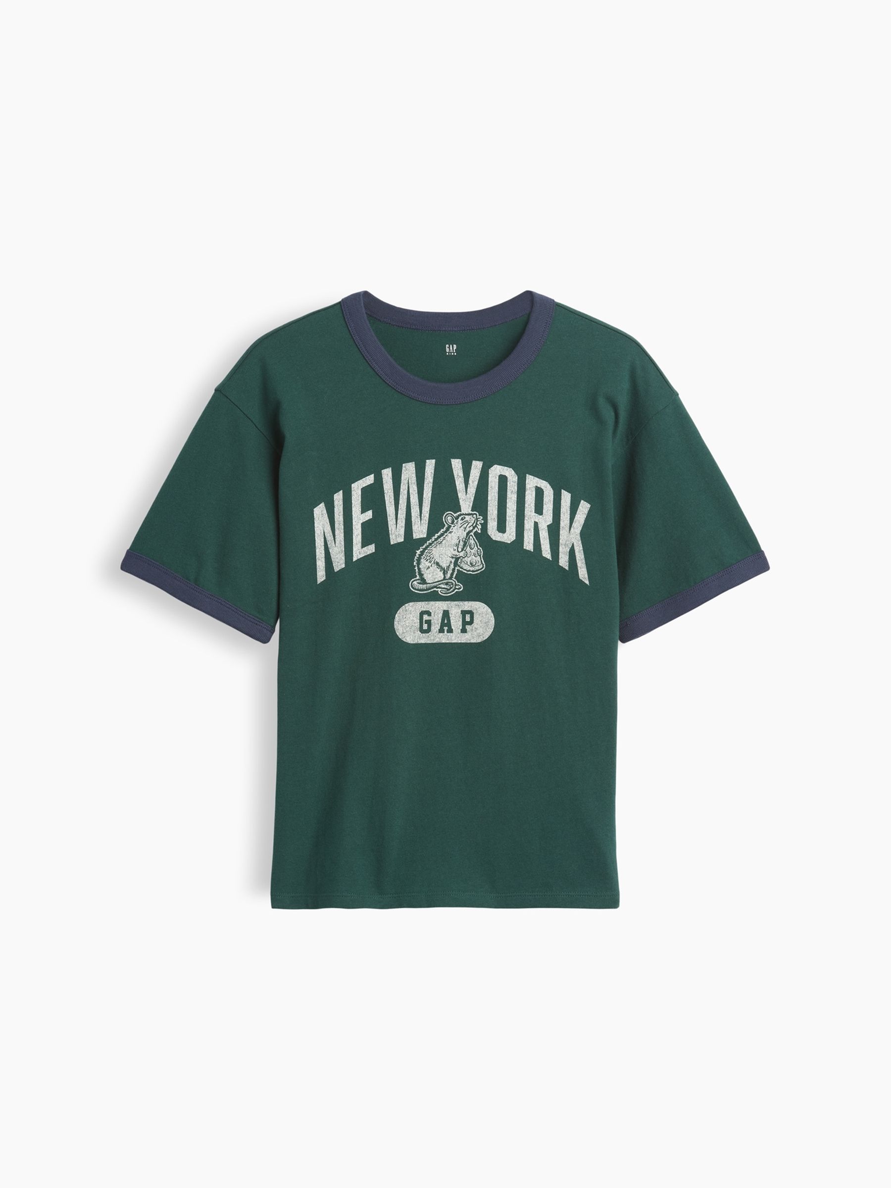 Green Relaxed New York Graphic Ringer T-Shirt - Image 1 of 3