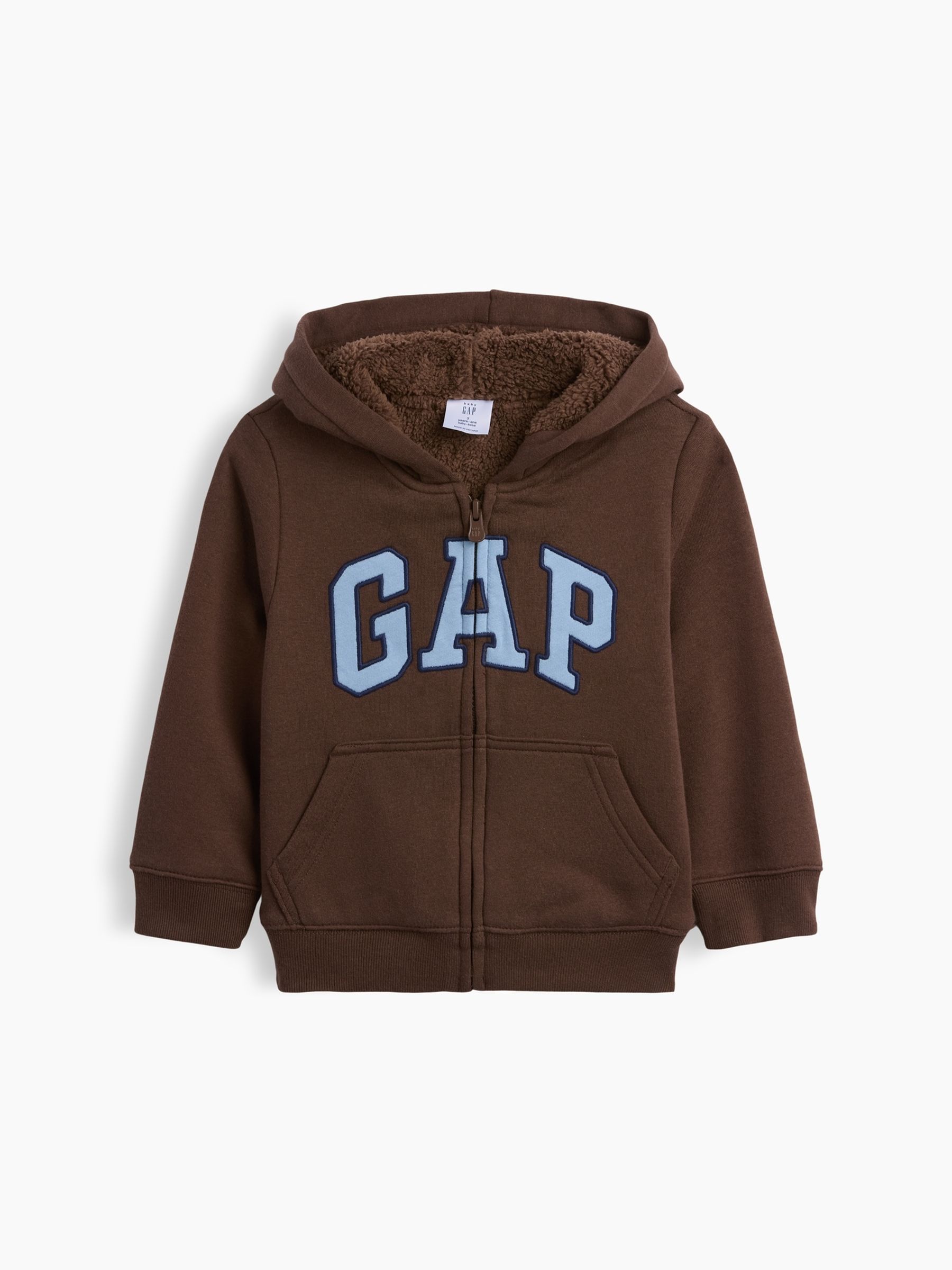 Brown Sherpa-Lined Logo Zip-Up Hoodie - Image 1 of 3