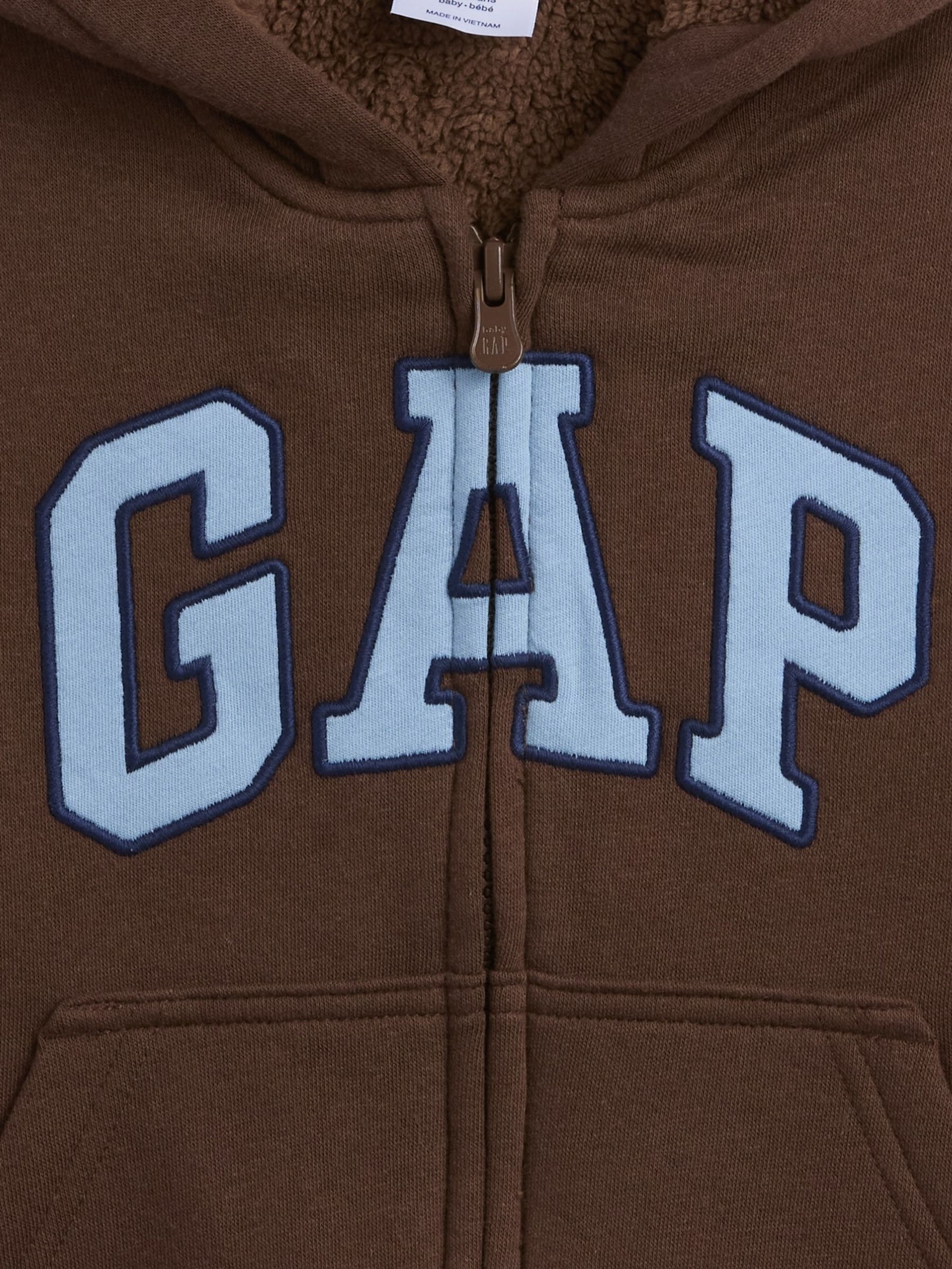 Brown Sherpa-Lined Logo Zip-Up Hoodie - Image 3 of 3 Brown Sherpa-Lined Logo Zip-Up Hoodie - Image 3 of 3
