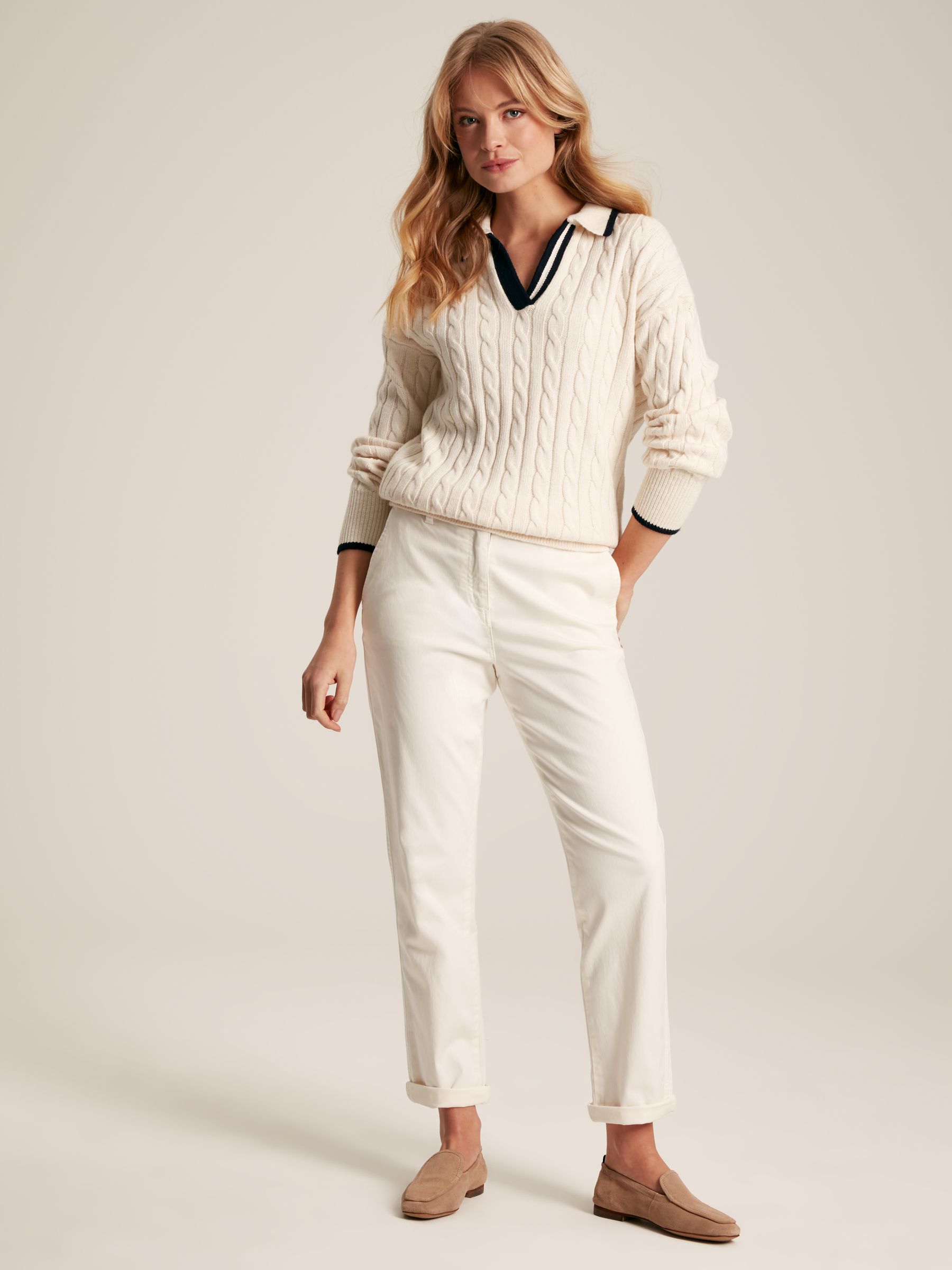Cream Slim Fit Chino Trousers - Image 3 of 7