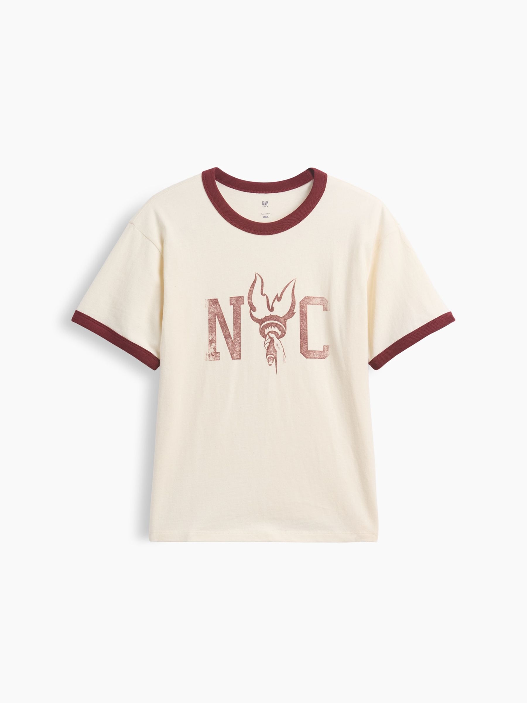 Cream Relaxed New York Graphic Ringer T-Shirt - Image 1 of 3 Cream Relaxed New York Graphic Ringer T-Shirt - Image 1 of 3