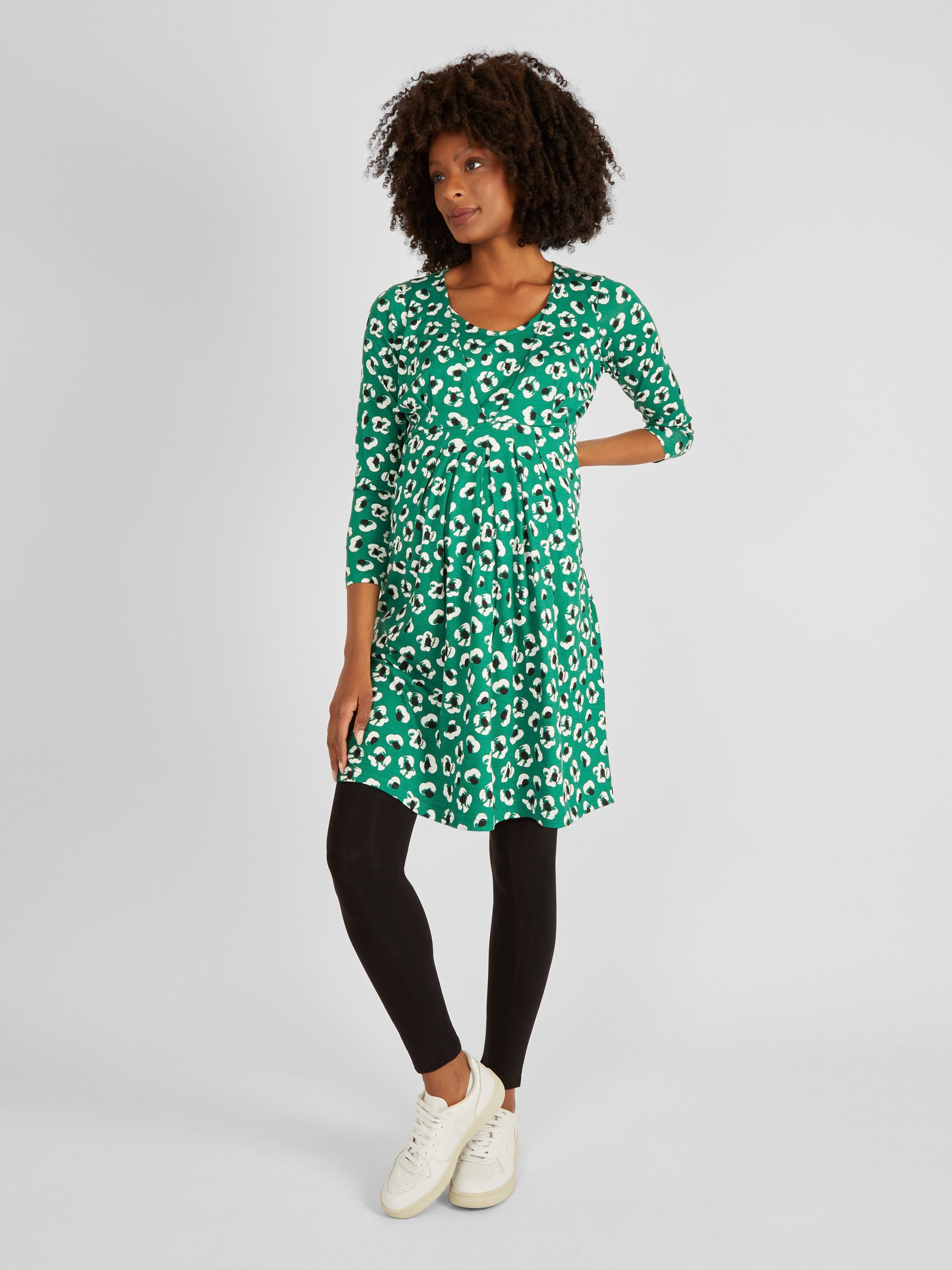 Green Floral Maternity & Nursing Tunic Dress - Image 1 of 4