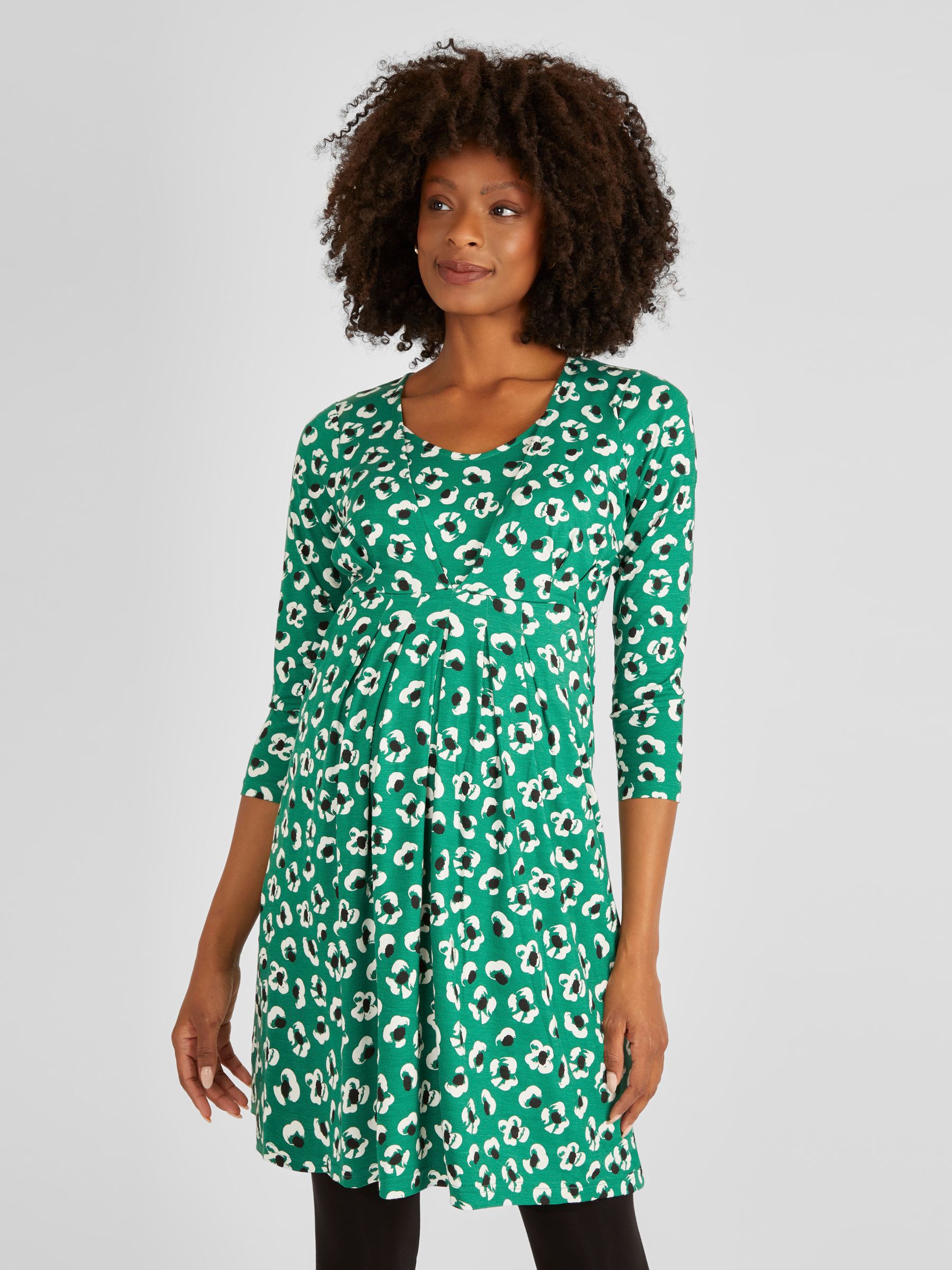 Green Floral Maternity & Nursing Tunic Dress - Image 3 of 4