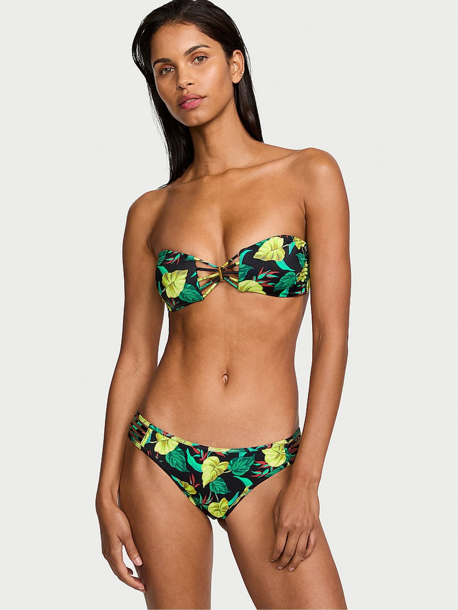 Vintage Leaves Black Strapless Archive Swim Bikini Top - Image 1 of 3