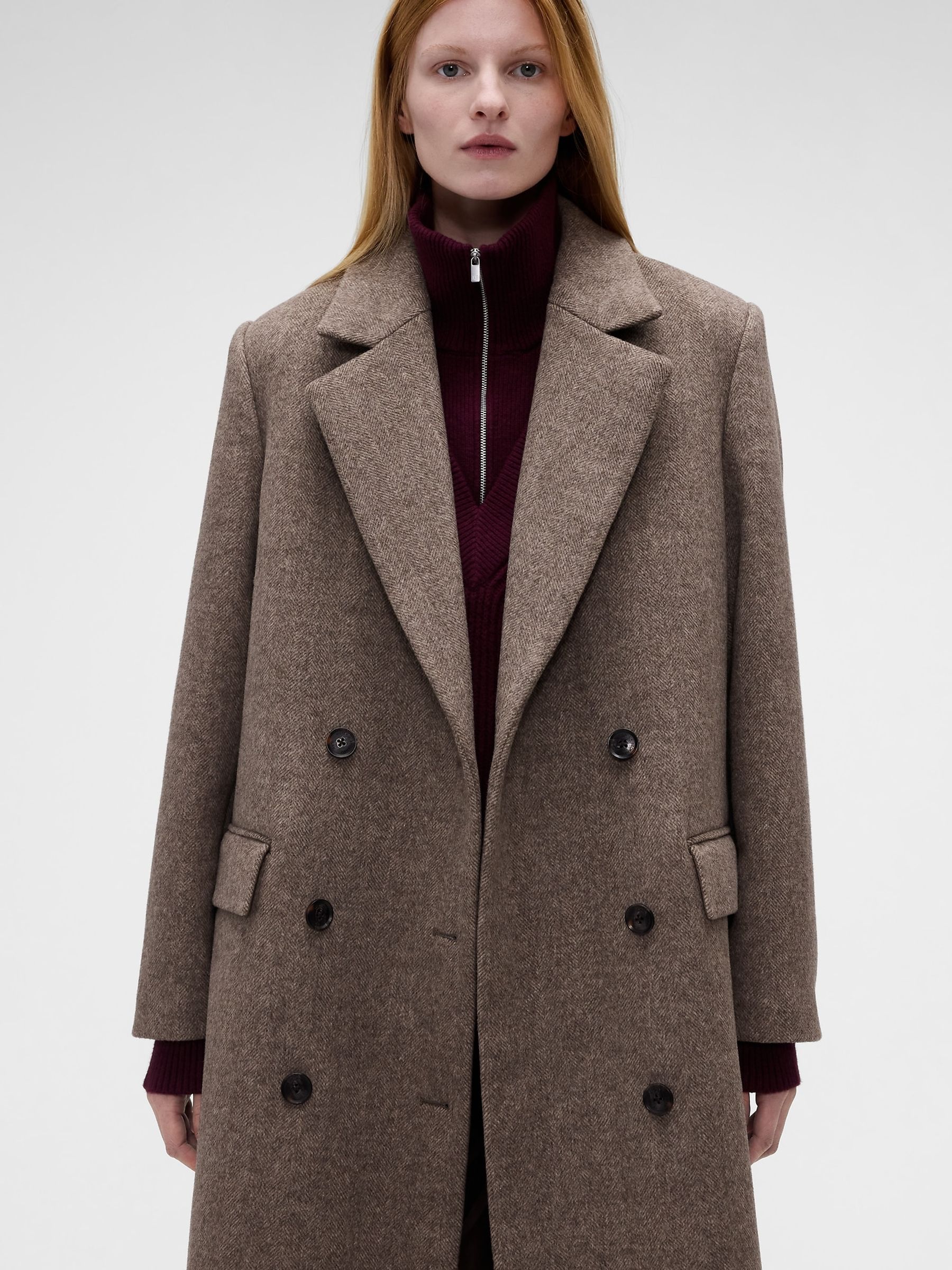 Gap x Victoria Beckham Brown Wool-Blend Chesterfield Coat - Image 4 of 9