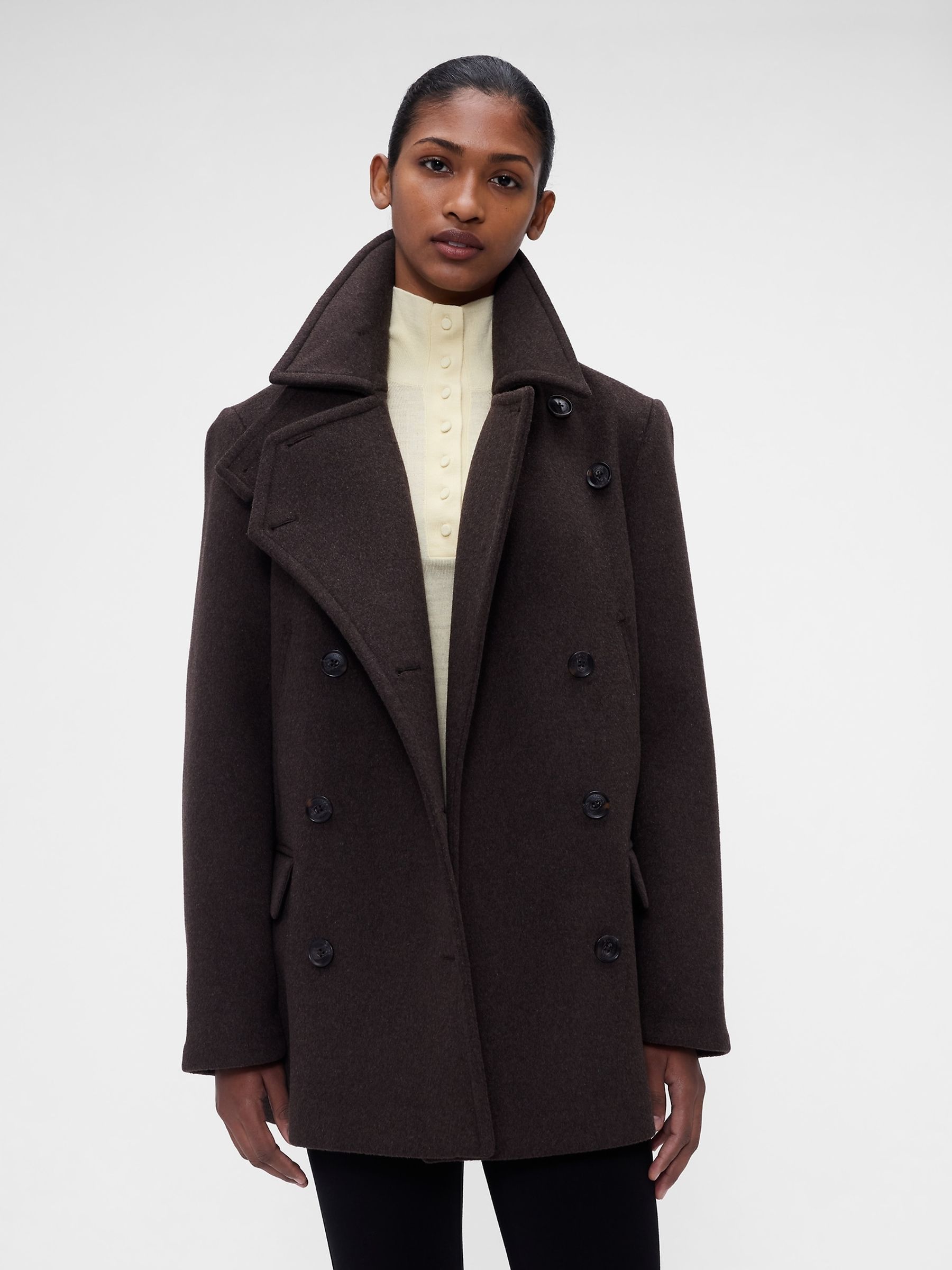 Gap x Victoria Beckham Brown Oversized Wool-Blend Peacoat - Image 1 of 9