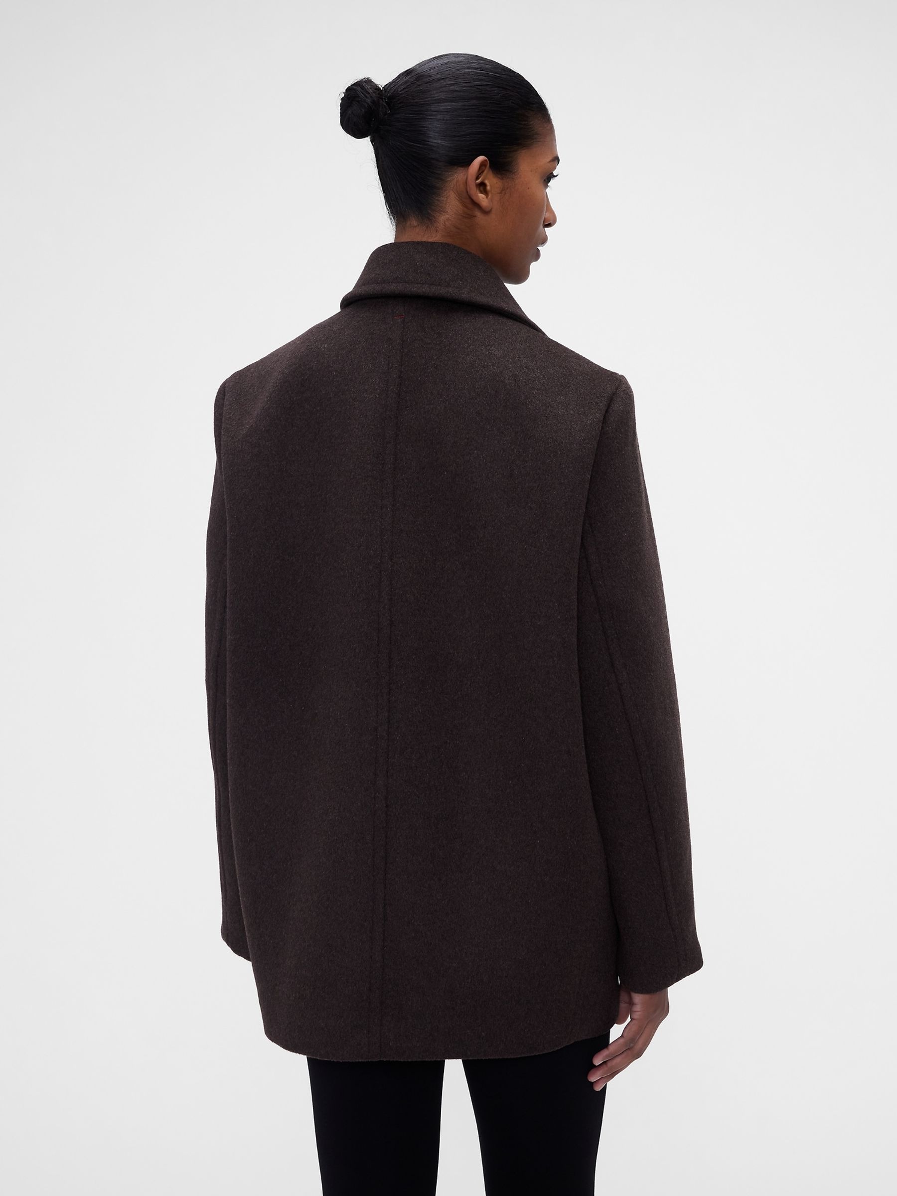 Gap x Victoria Beckham Brown Oversized Wool-Blend Peacoat - Image 2 of 9 Gap x Victoria Beckham Brown Oversized Wool-Blend Peacoat - Image 2 of 9
