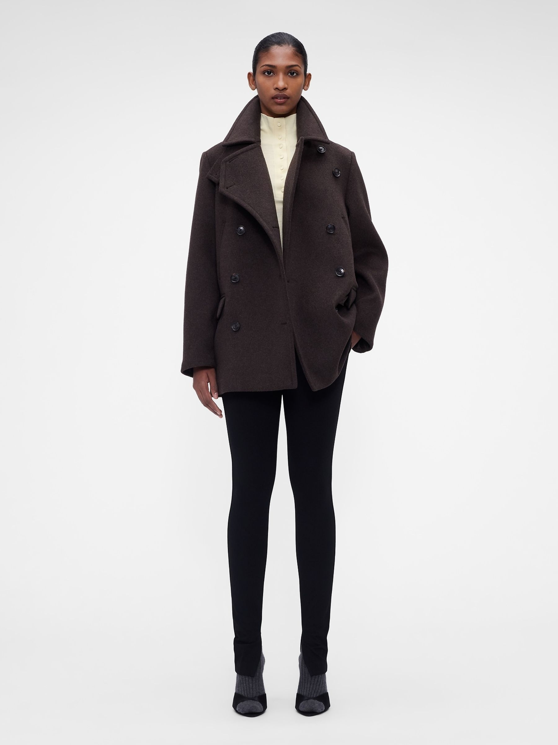 Gap x Victoria Beckham Brown Oversized Wool-Blend Peacoat - Image 3 of 9