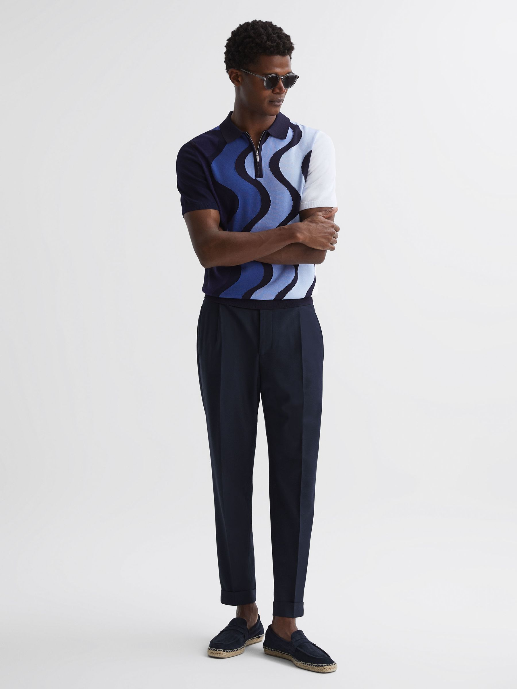 Reiss | Ché Half-Zip Wave Polo Shirt in Blue Multi - Image 3 of 5