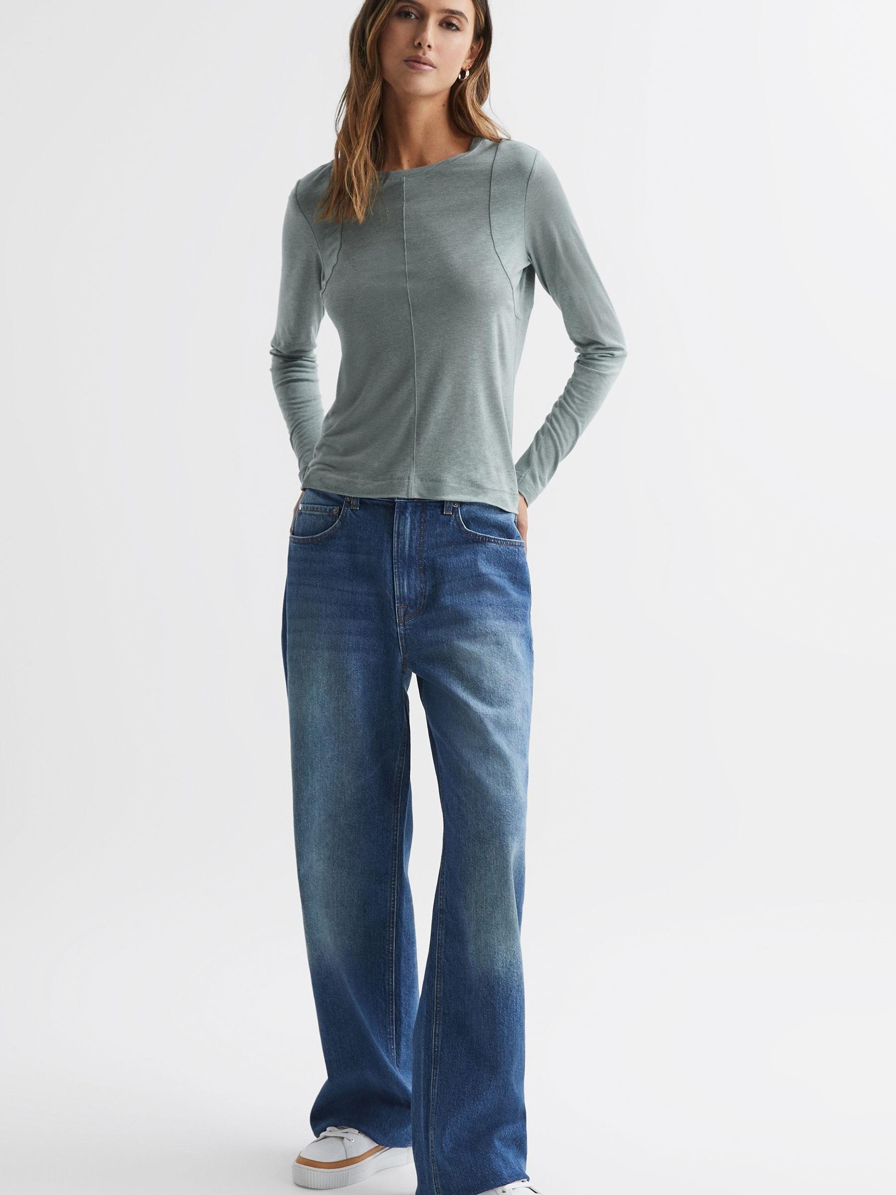 Linen Long Sleeve T-Shirt in Sage - Image 1 of 4