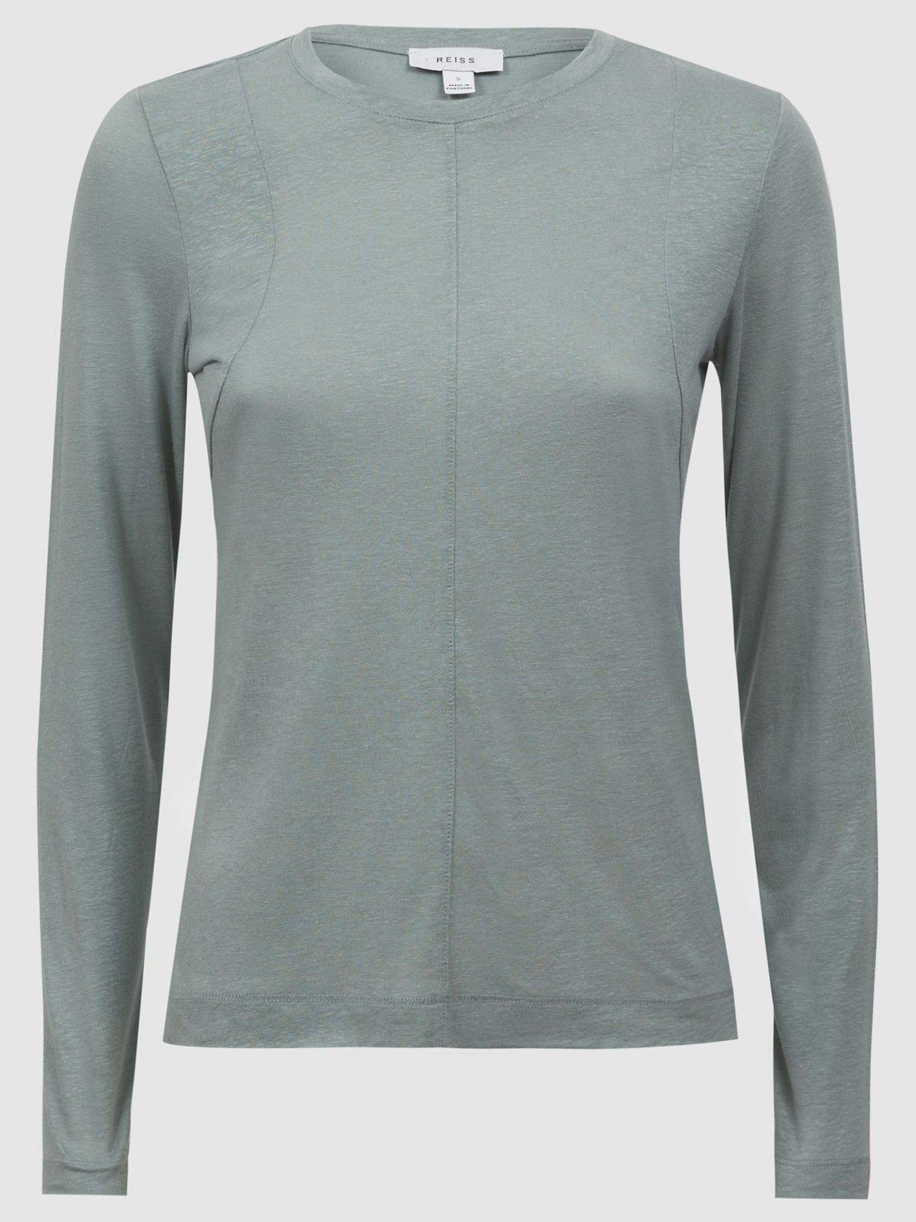 Linen Long Sleeve T-Shirt in Sage - Image 2 of 4