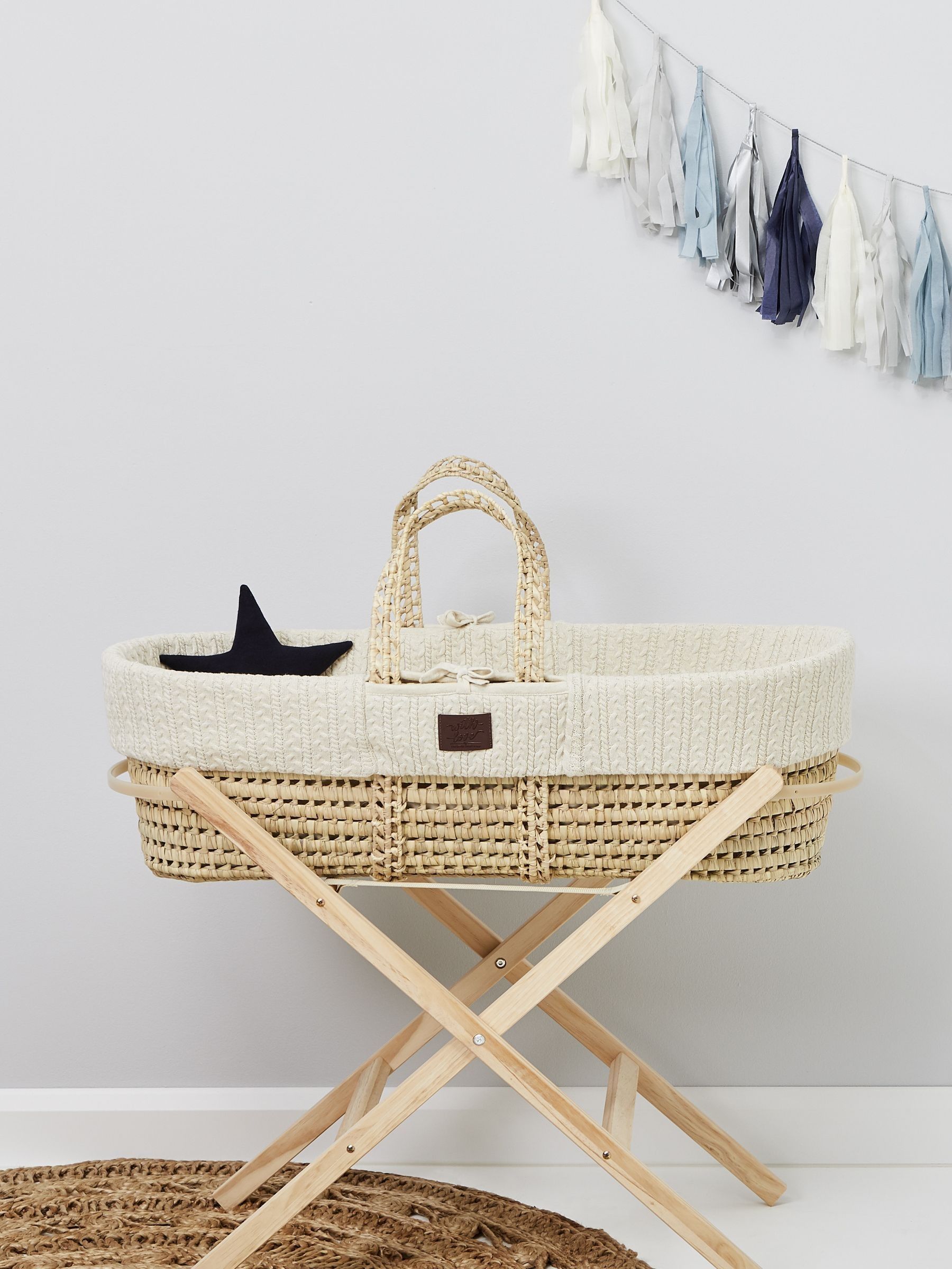 The Little Green Sheep Natural Knitted Moses Basket and Mattress - Image 1 of 5