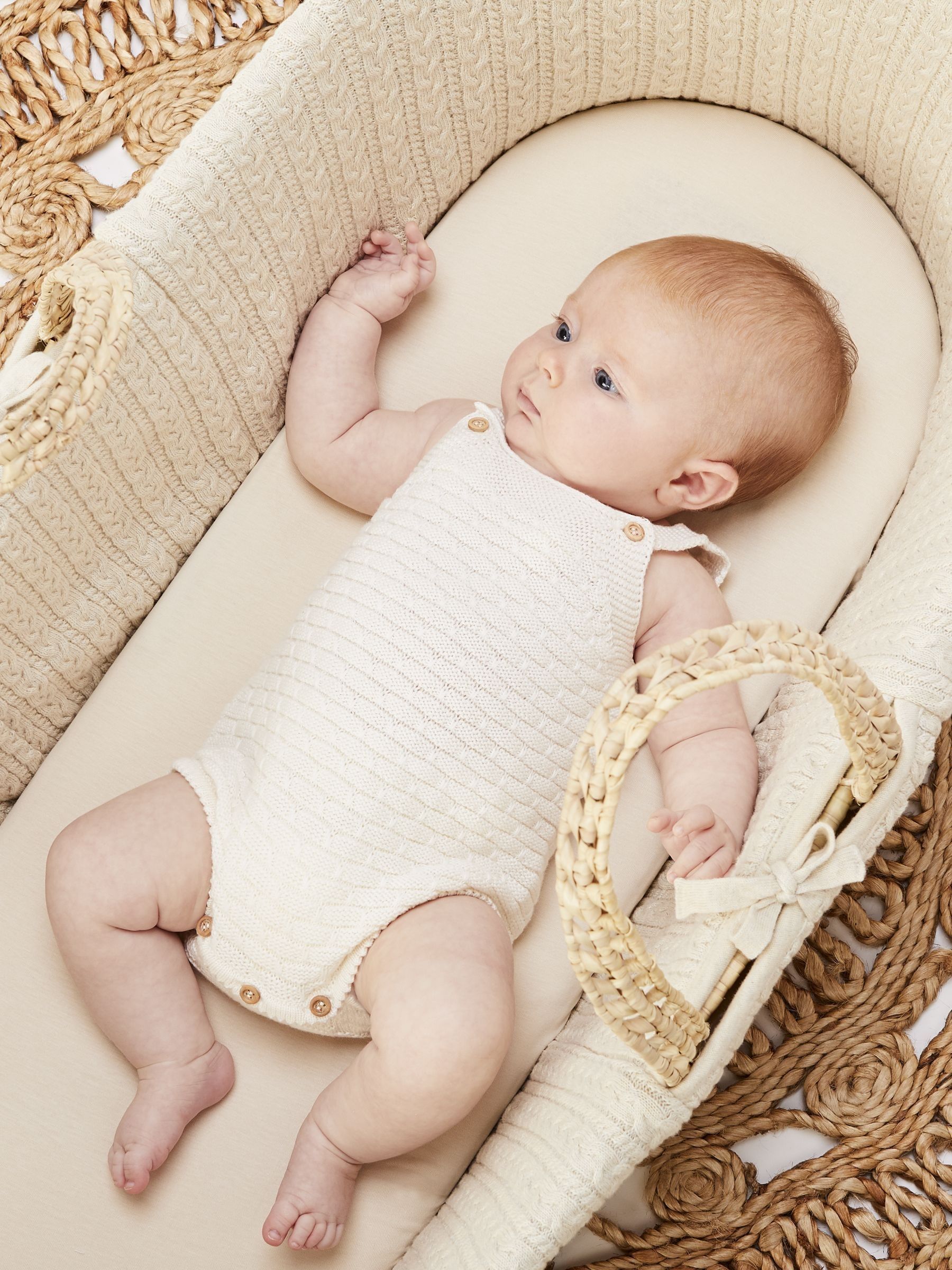 The Little Green Sheep Natural Knitted Moses Basket and Mattress - Image 2 of 5