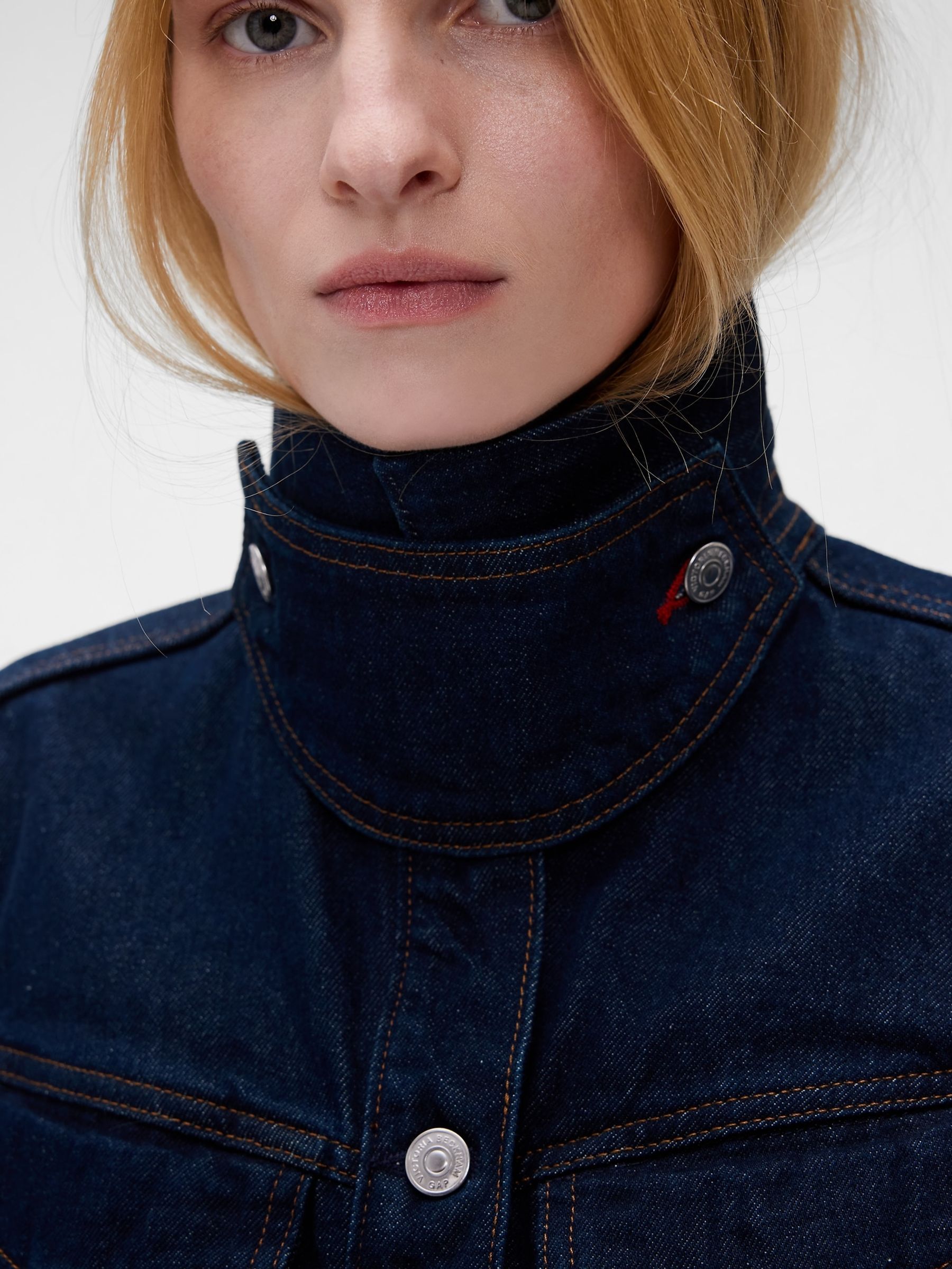 Gap x Victoria Beckham Dark Wash Latch-Collar Denim Jacket - Image 3 of 6