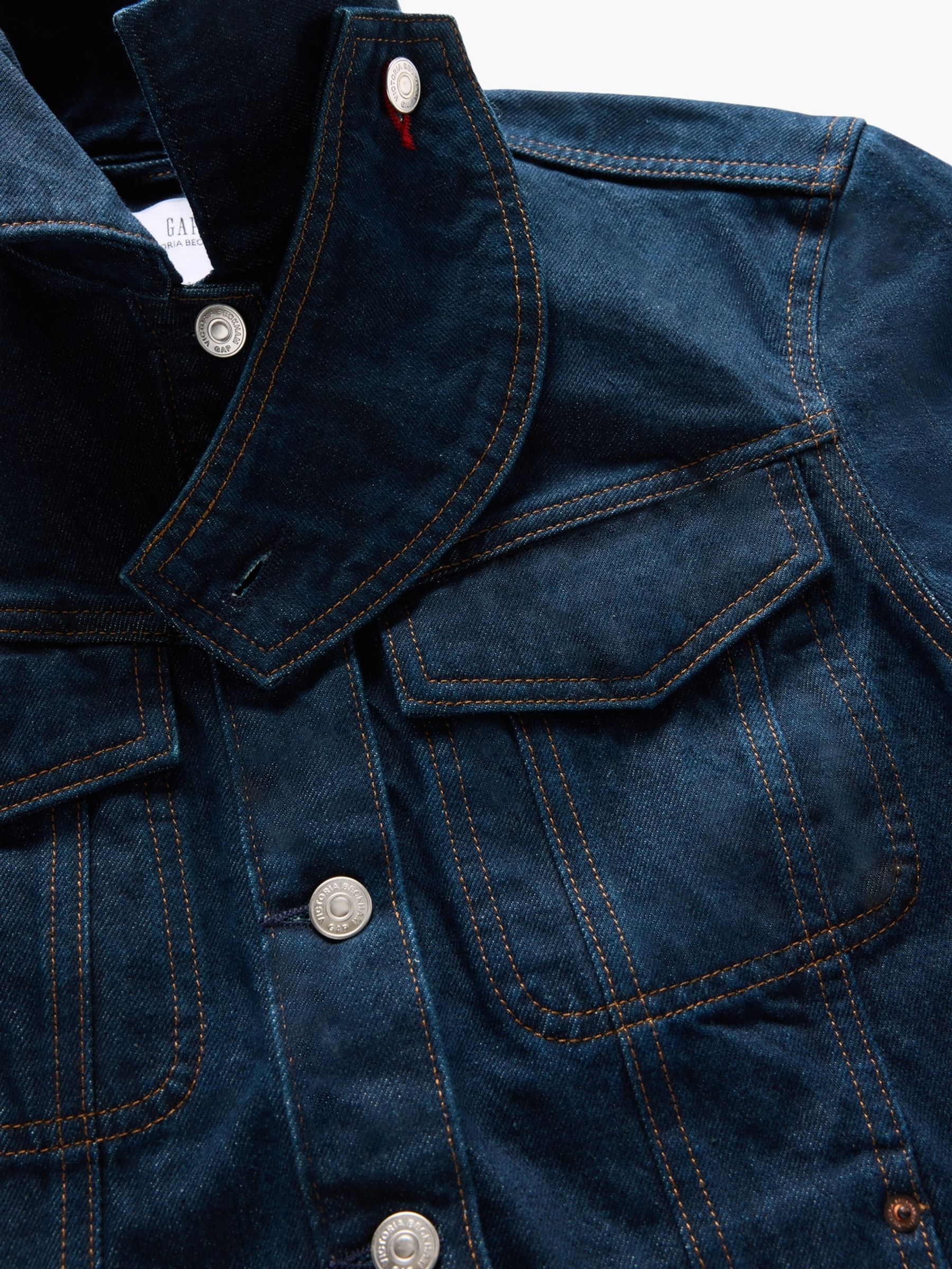 Gap x Victoria Beckham Dark Wash Latch-Collar Denim Jacket - Image 4 of 6