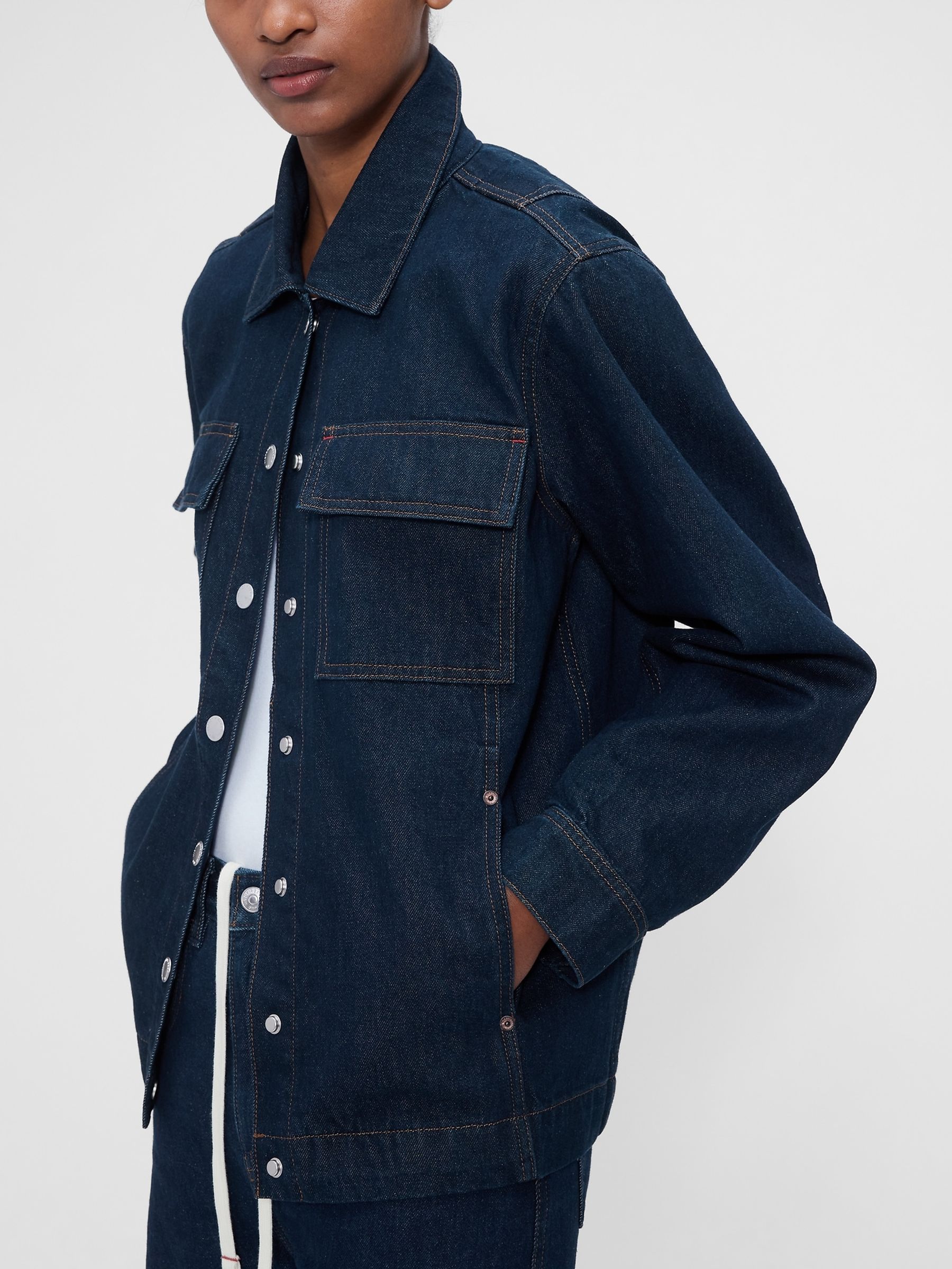 Gap x Victoria Beckham Dark Wash Denim Shirt Jacket - Image 3 of 7