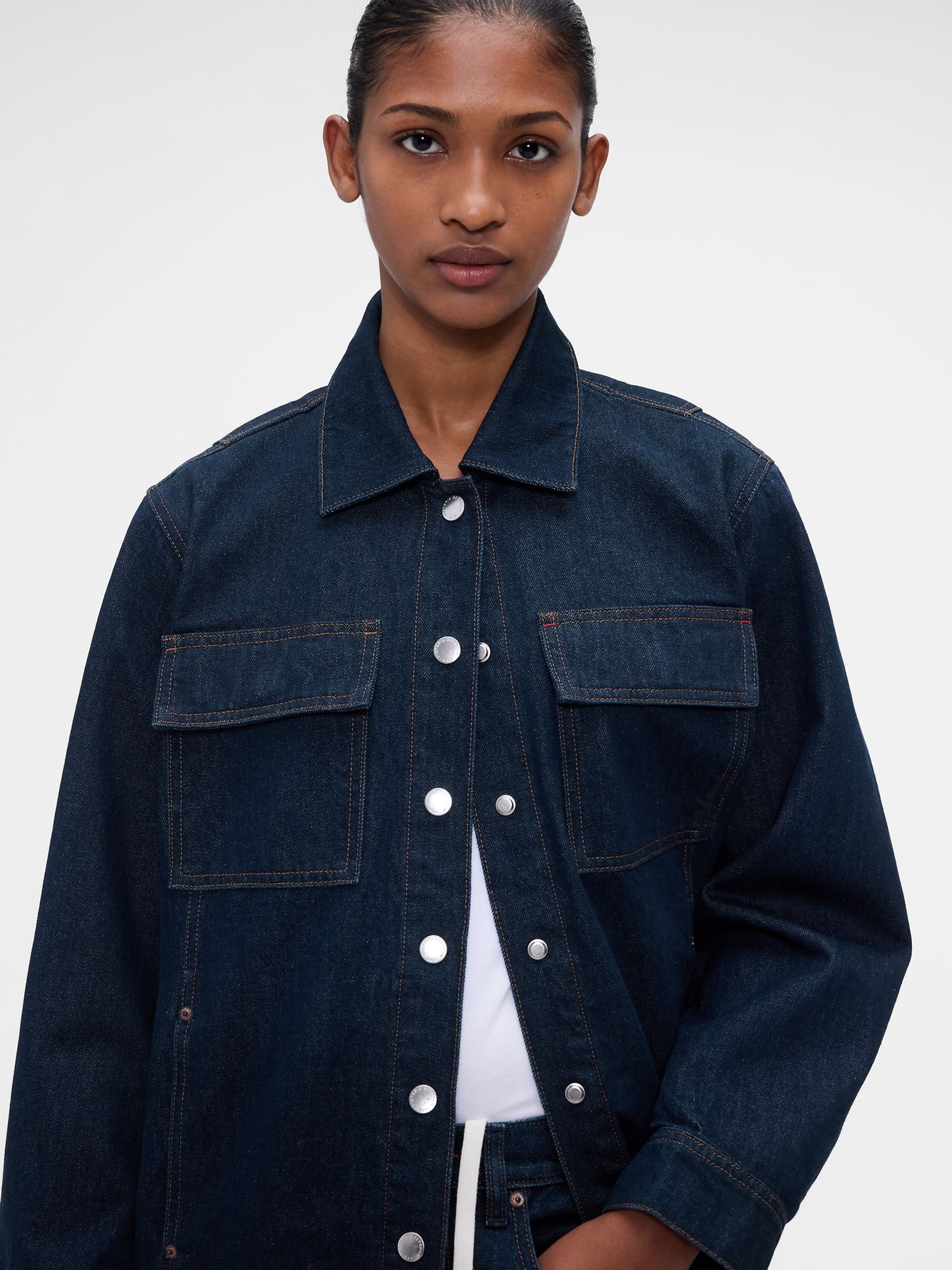 Gap x Victoria Beckham Dark Wash Denim Shirt Jacket - Image 5 of 7