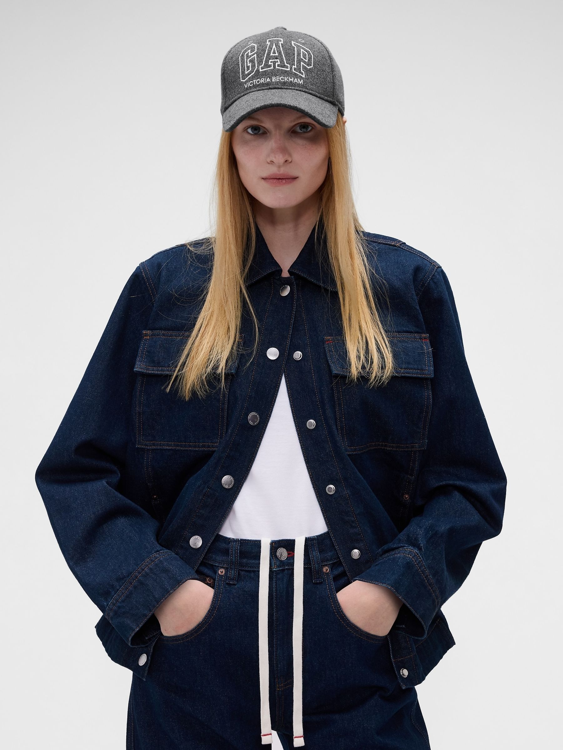 Gap x Victoria Beckham Grey Wool-Blend Logo Baseball Cap - Image 1 of 5 Gap x Victoria Beckham Grey Wool-Blend Logo Baseball Cap - Image 1 of 5