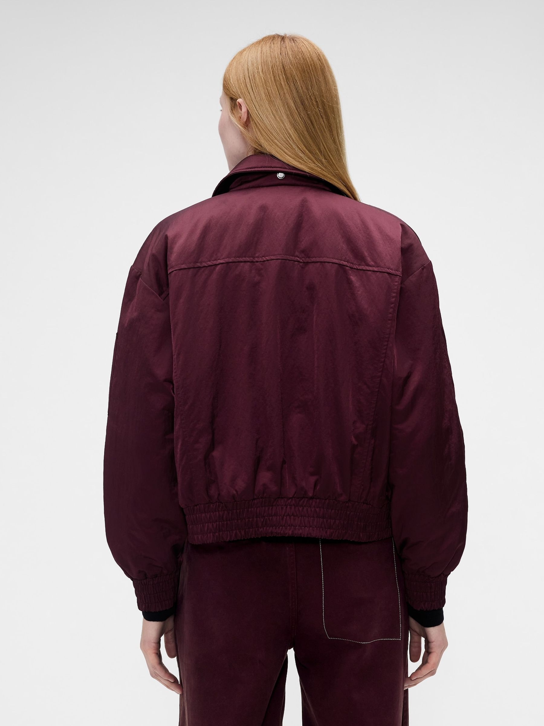Gap x Victoria Beckham Burgundy Red Oversized Satin Bomber Jacket - Image 2 of 8