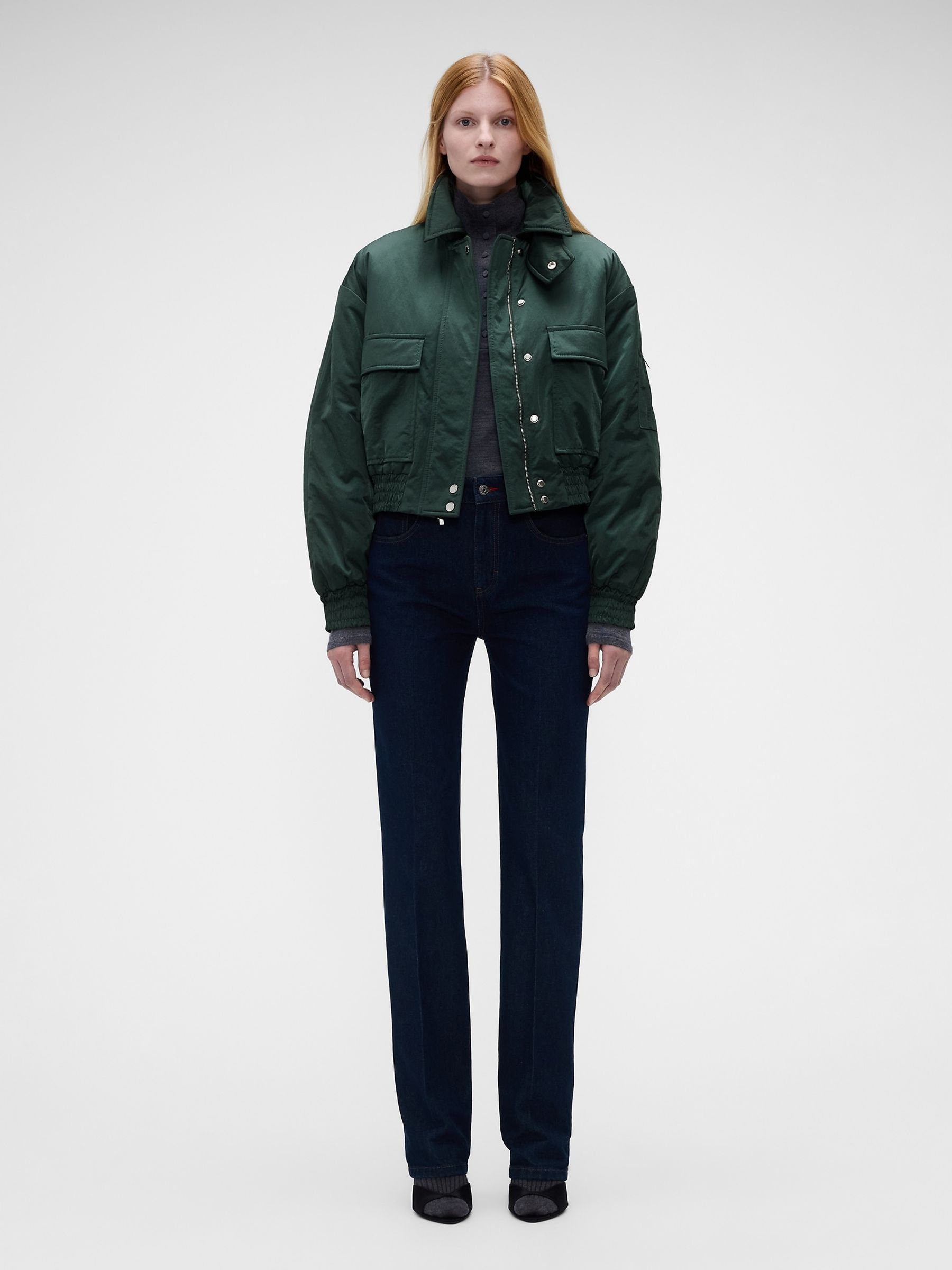 Gap x Victoria Beckham Green Oversized Satin Bomber Jacket - Image 3 of 7