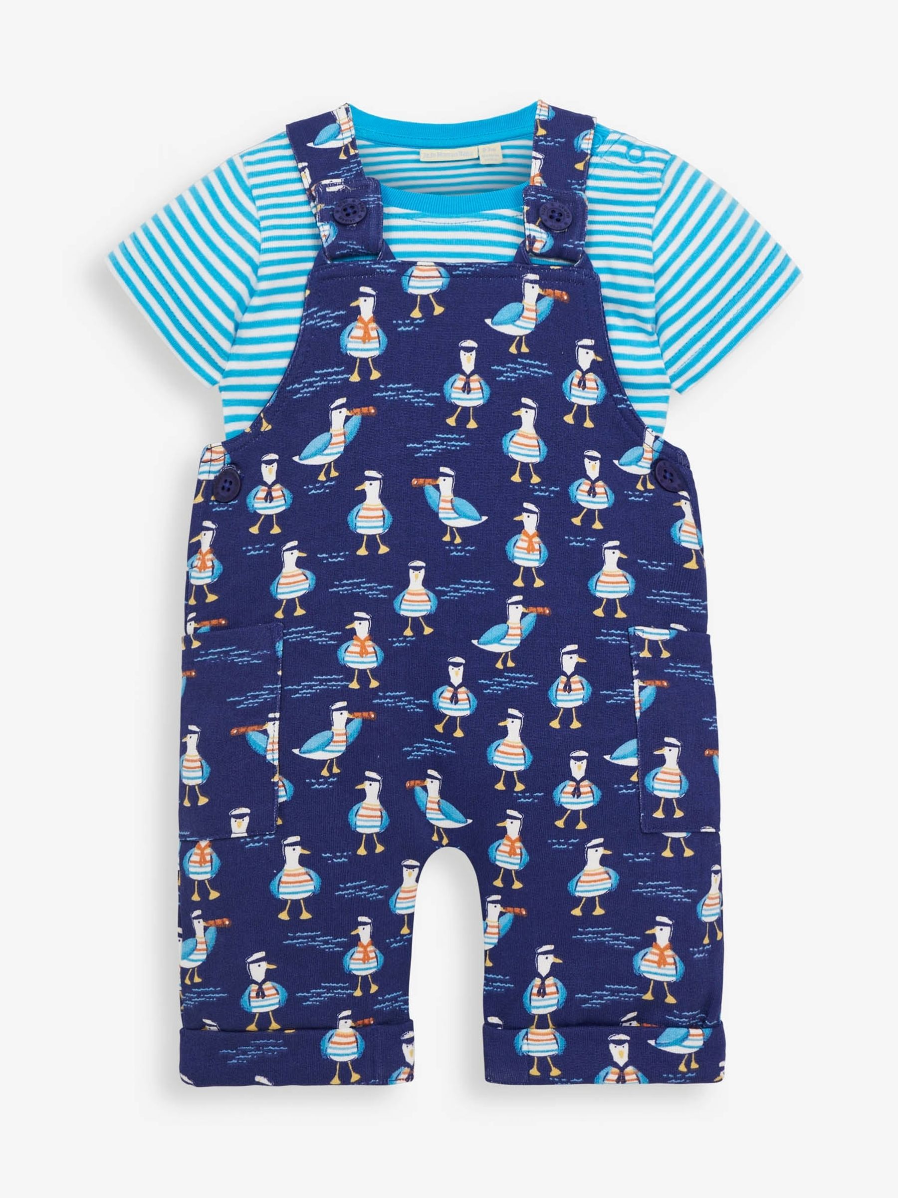 Denim 2-Piece Blue Sailor Seagull Print Baby Dungarees Set - Image 1 of 3
